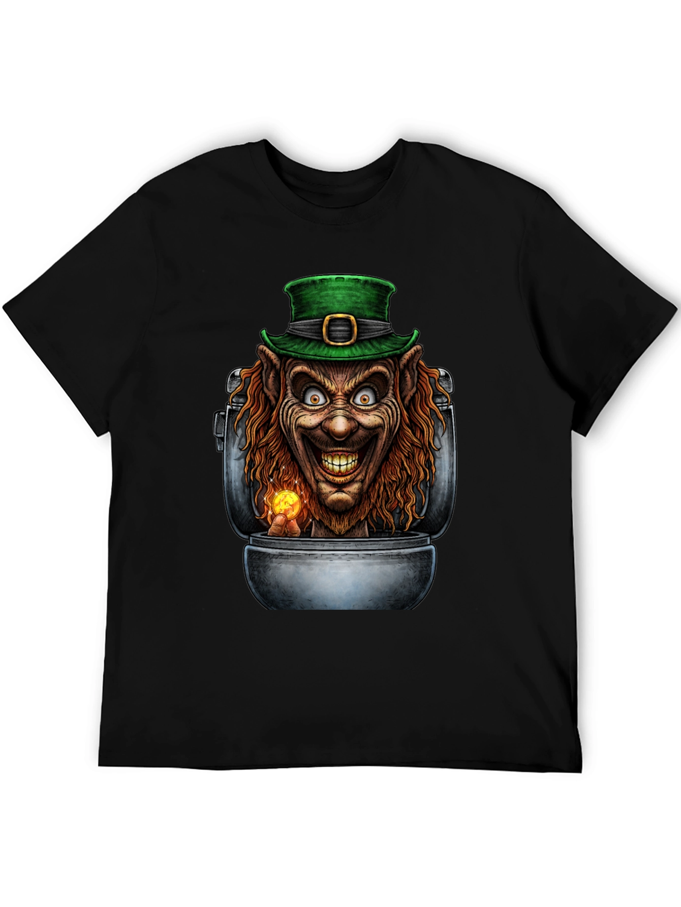 Creepy Leprechaun in Pot of Gold Graphic T-Shirt