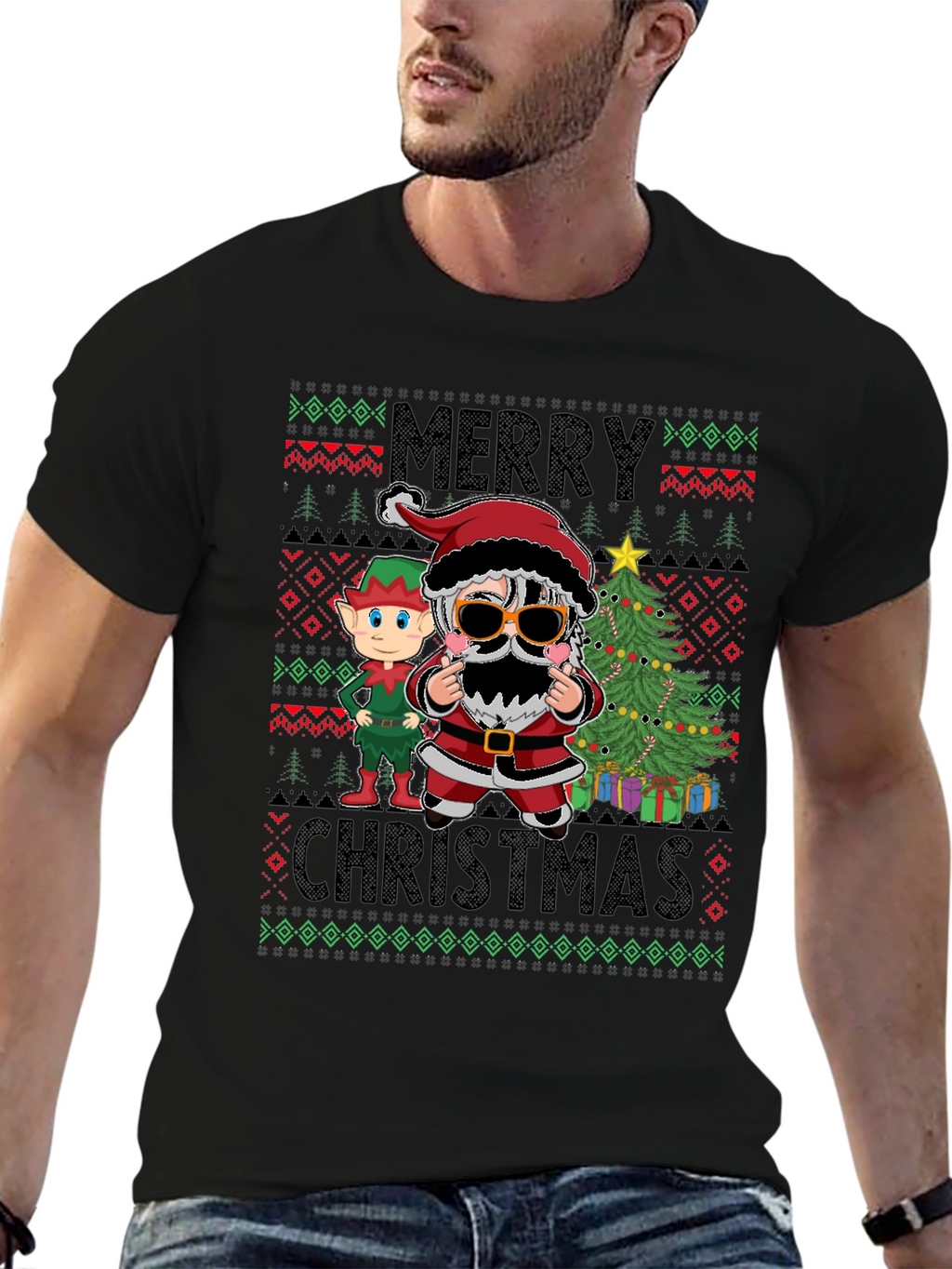 Festive Santa & Elf Christmas T-Shirt