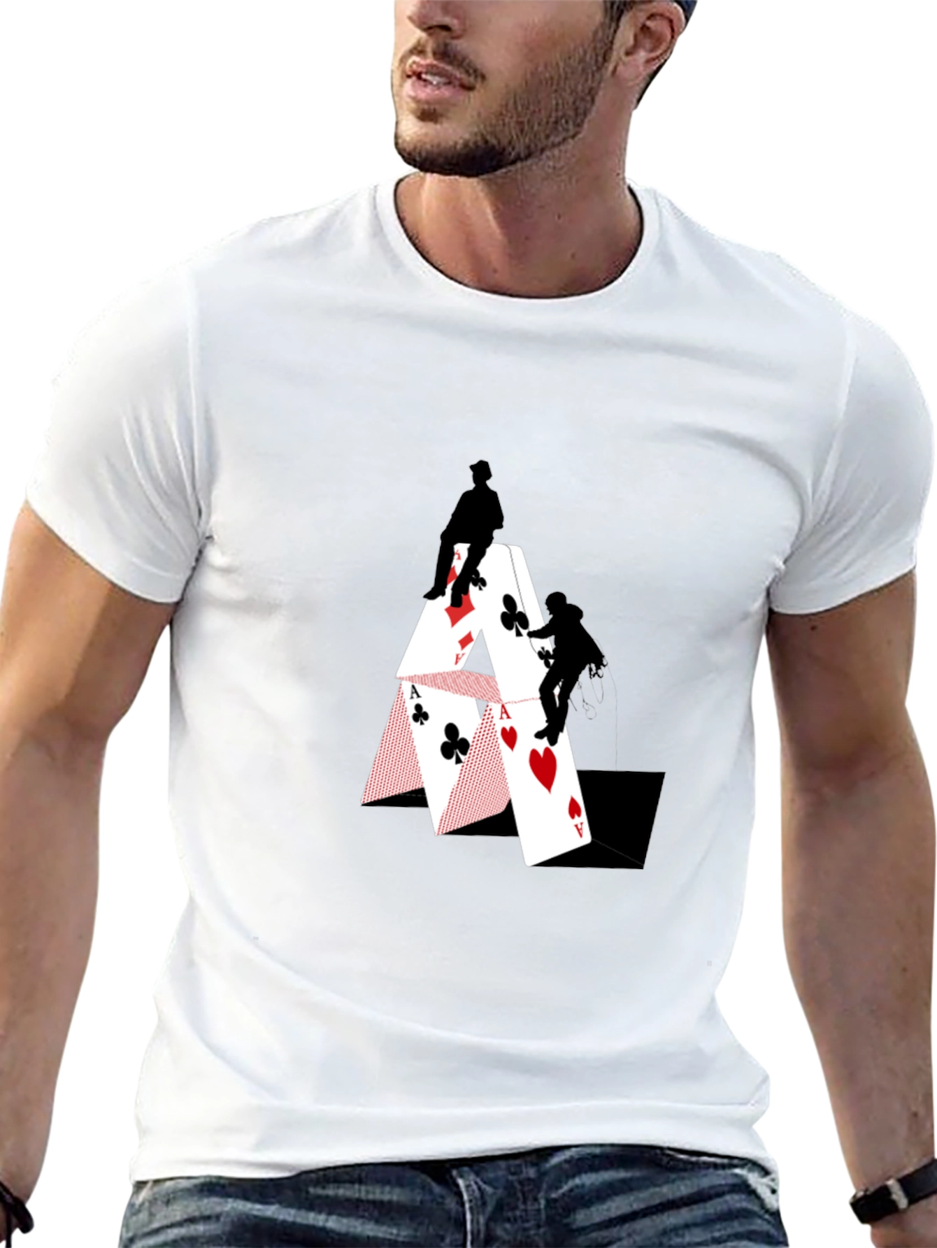Climbing Card House Graphic T-Shirt