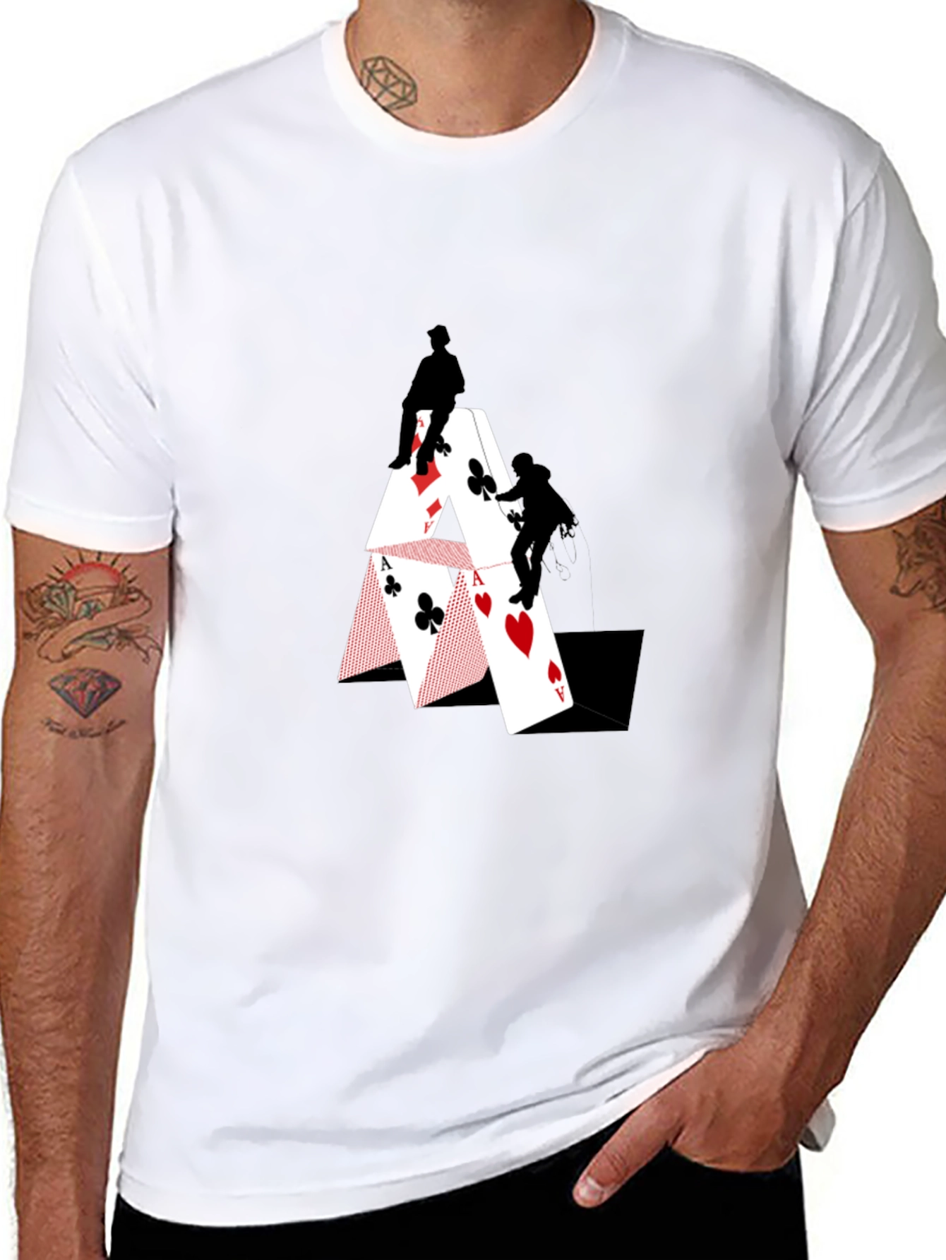 Climbing Card House Graphic T-Shirt