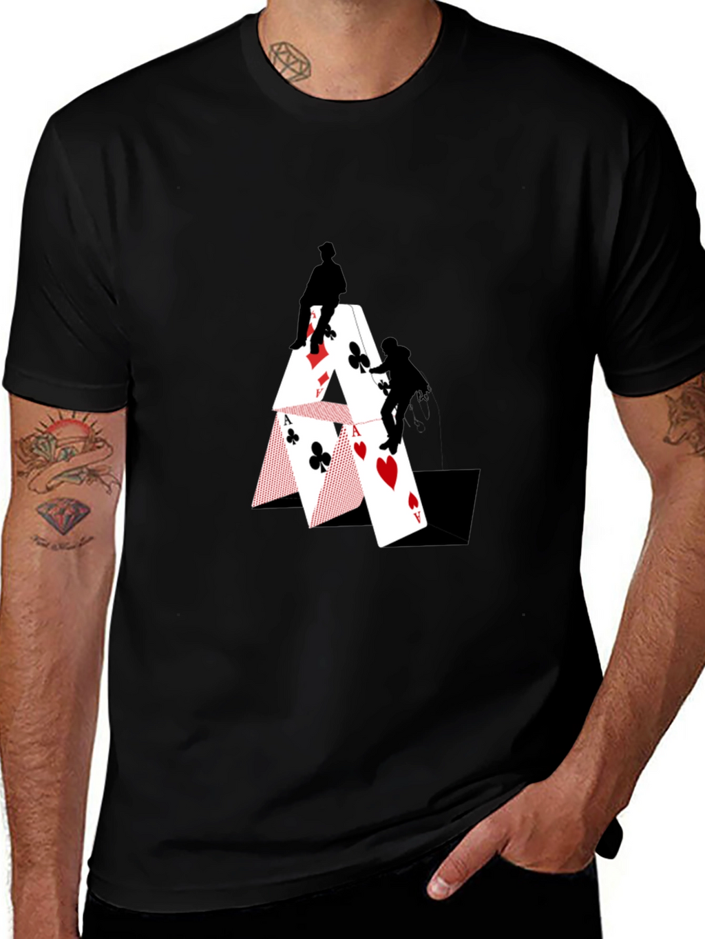 Climbing Card House Graphic T-Shirt