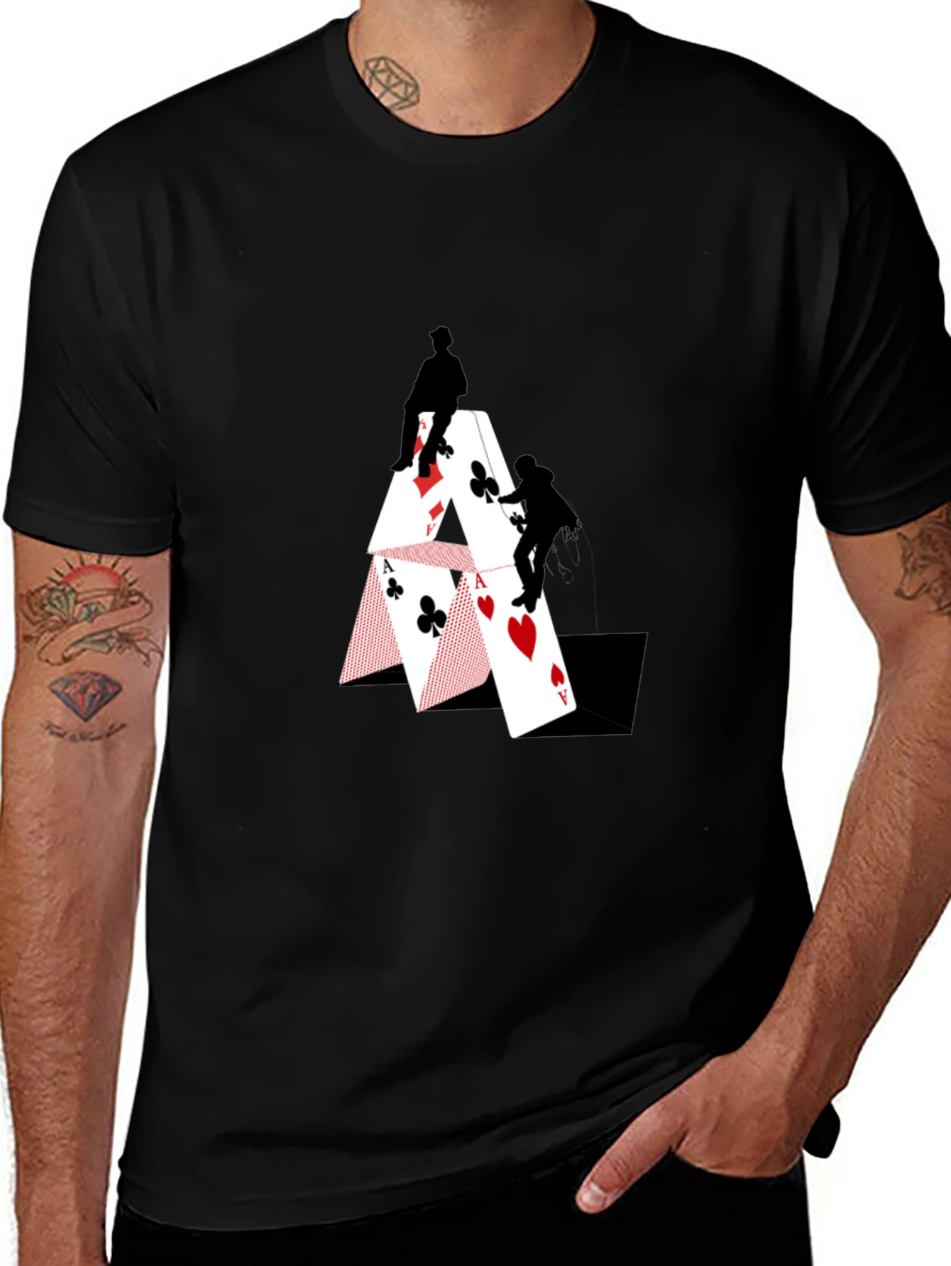 Climbing Card House Graphic T-Shirt