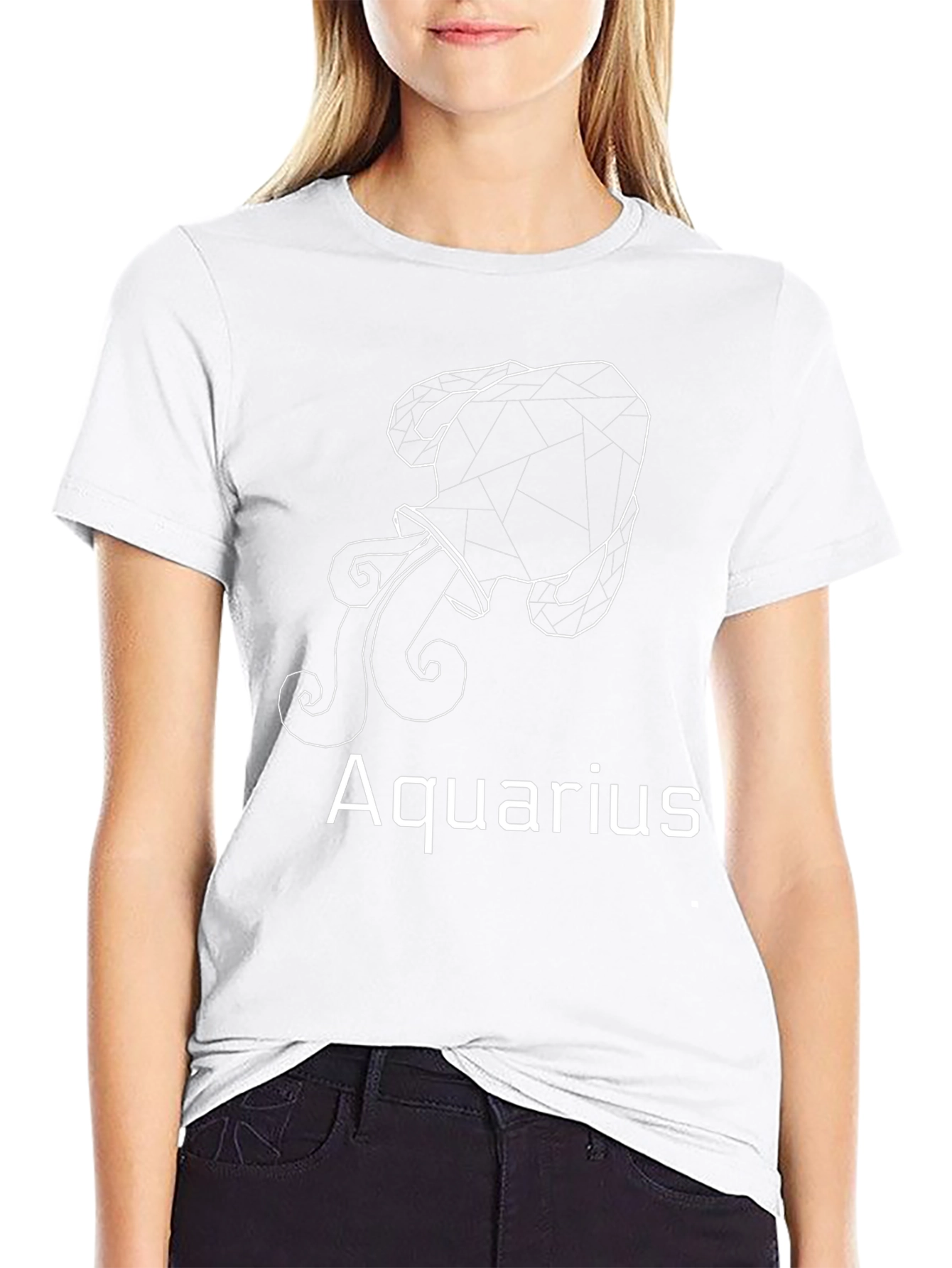 Aquarius Zodiac Black T-Shirt - Geometric Design