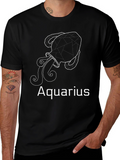 Aquarius Zodiac Black T-Shirt - Geometric Design