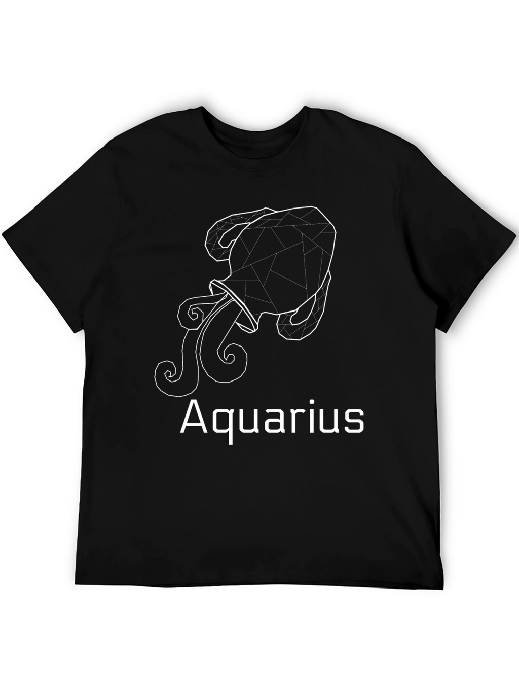 Aquarius Zodiac Black T-Shirt - Geometric Design