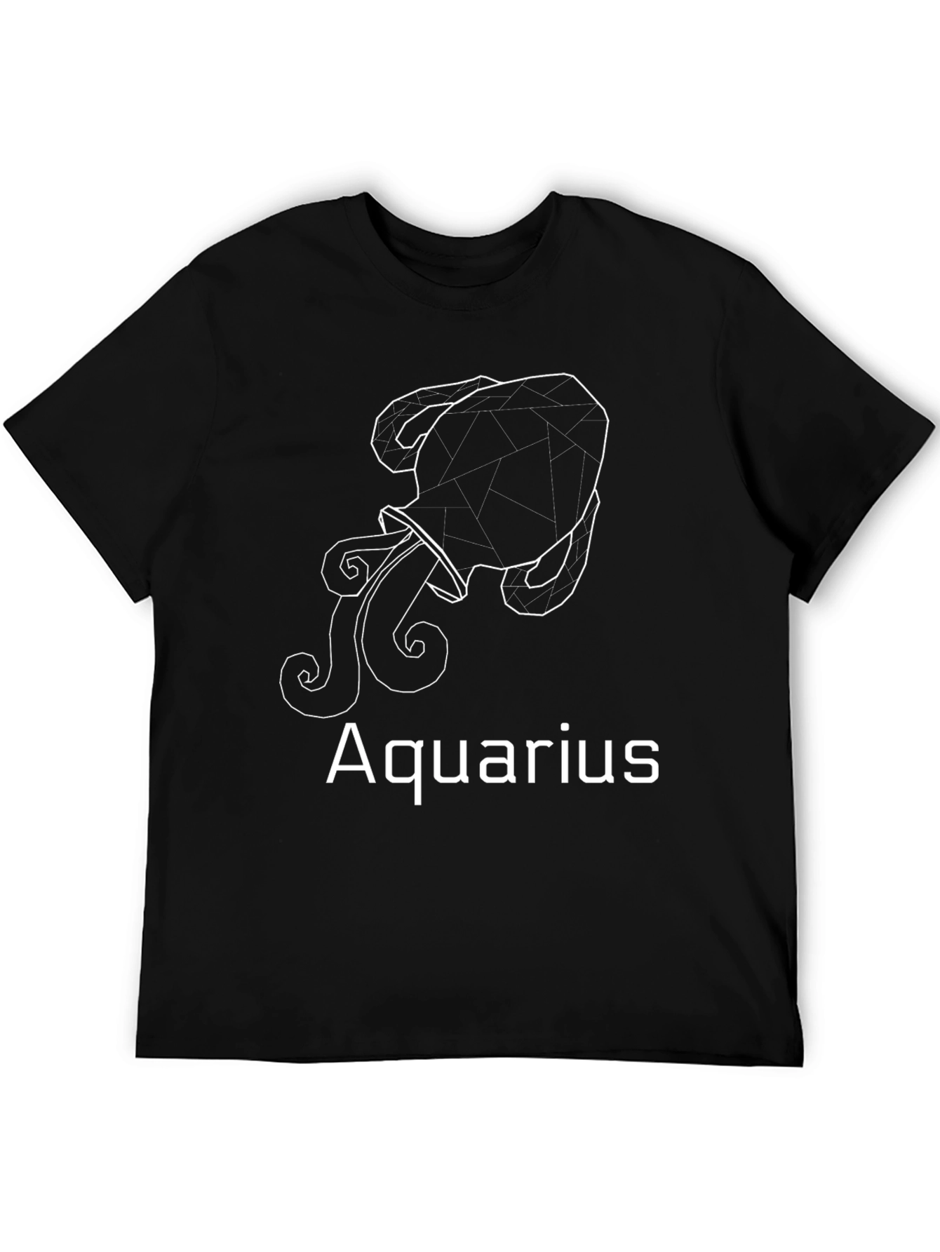 Aquarius Zodiac Black T-Shirt - Geometric Design