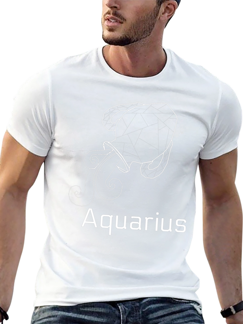 Aquarius Zodiac Black T-Shirt - Geometric Design