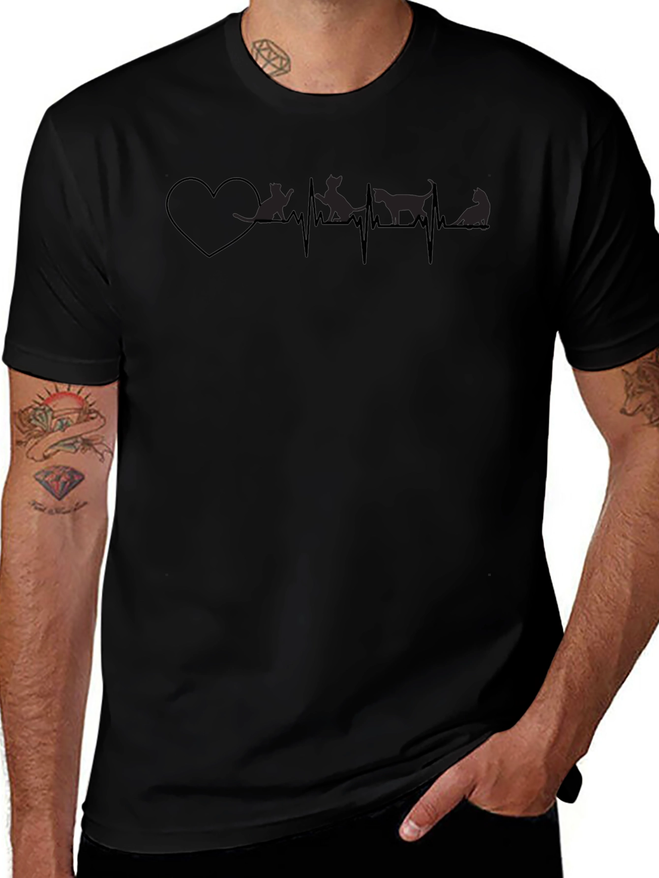 Cat Lover Heartbeat T-Shirt - Unisex Black Tee