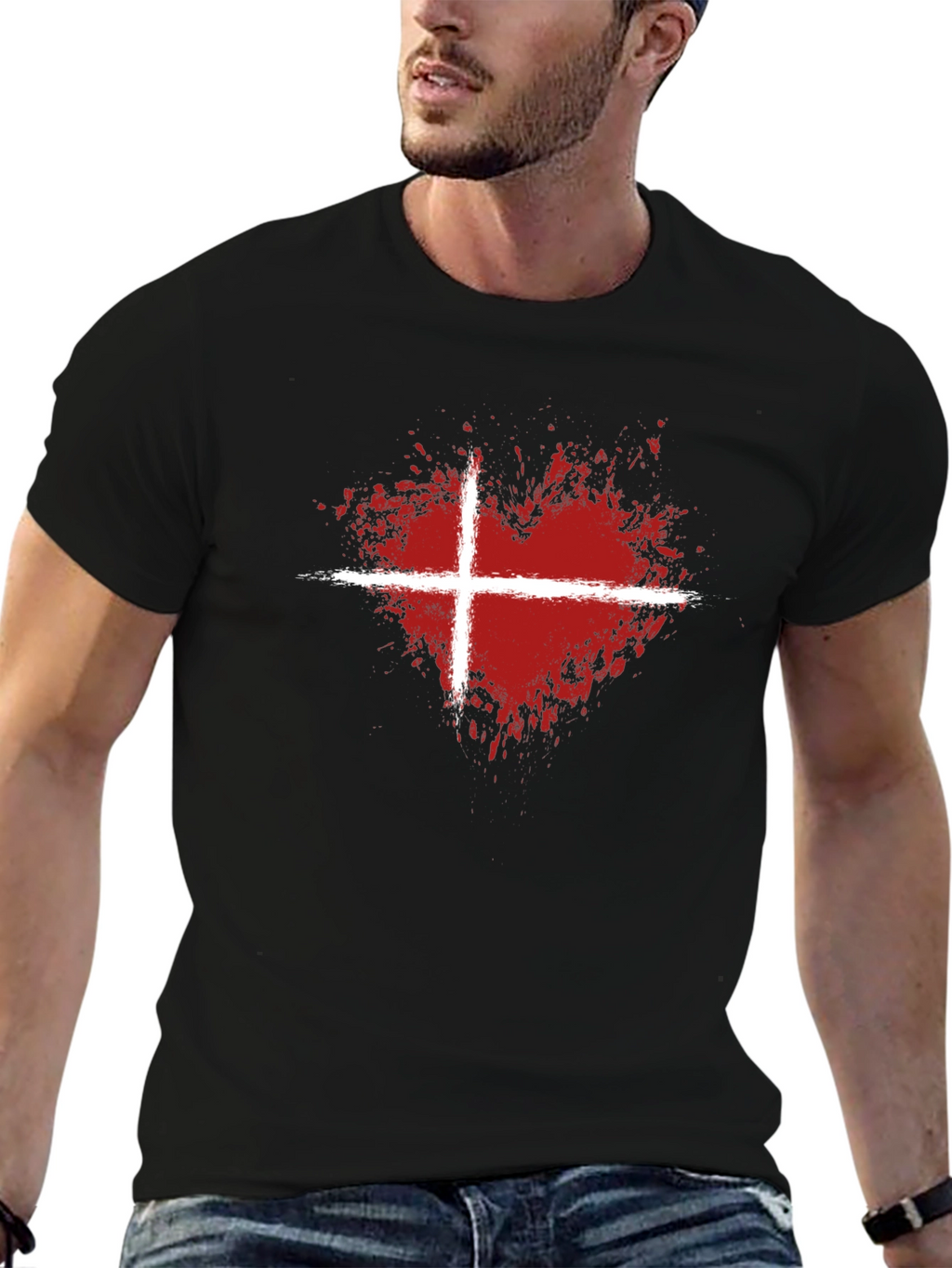Abstract Heart Denmark Flag Graphic T-Shirt