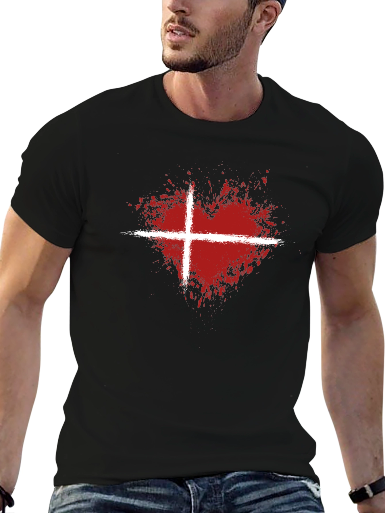 Abstract Heart Denmark Flag Graphic T-Shirt