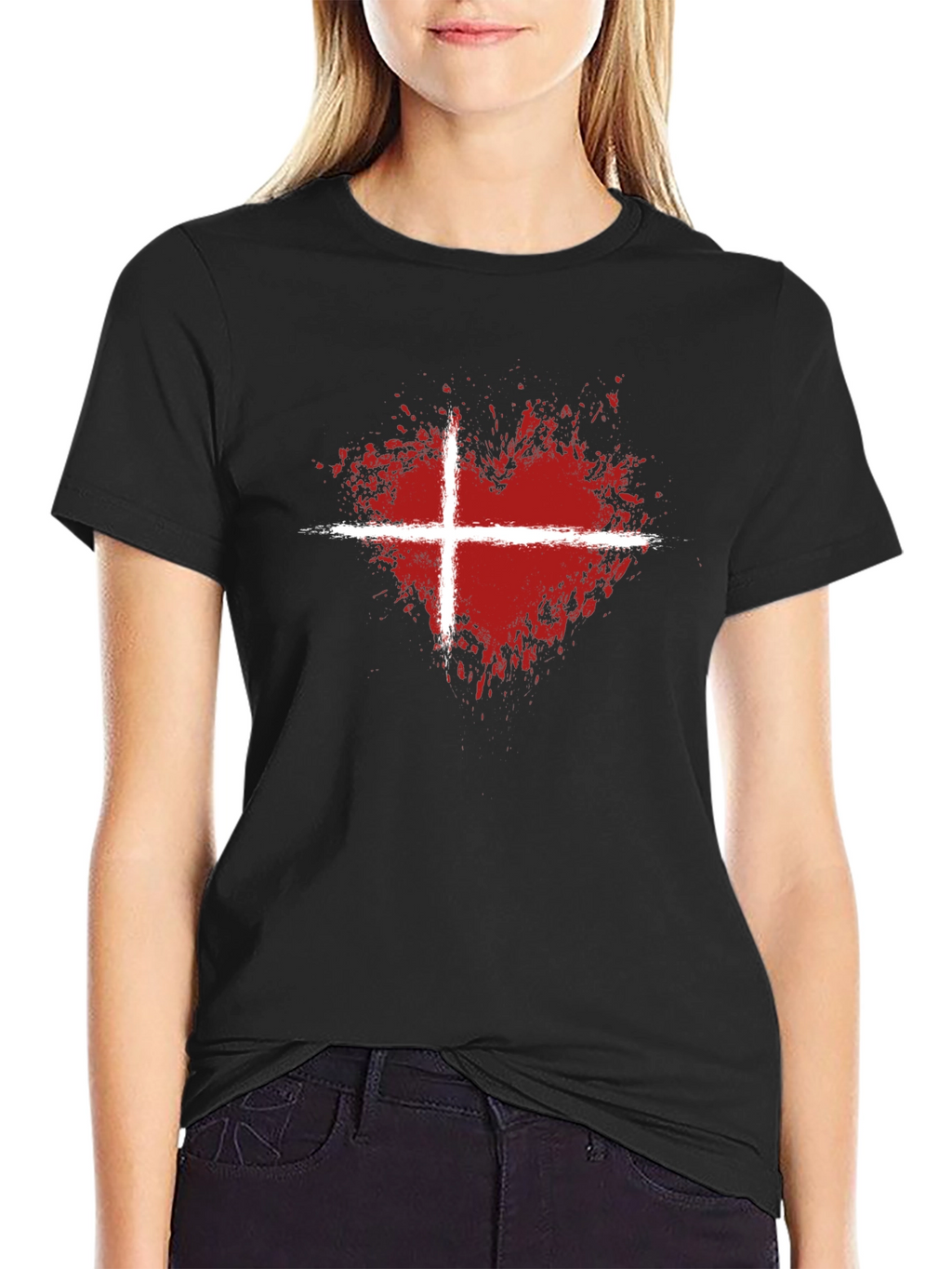 Abstract Heart Denmark Flag Graphic T-Shirt