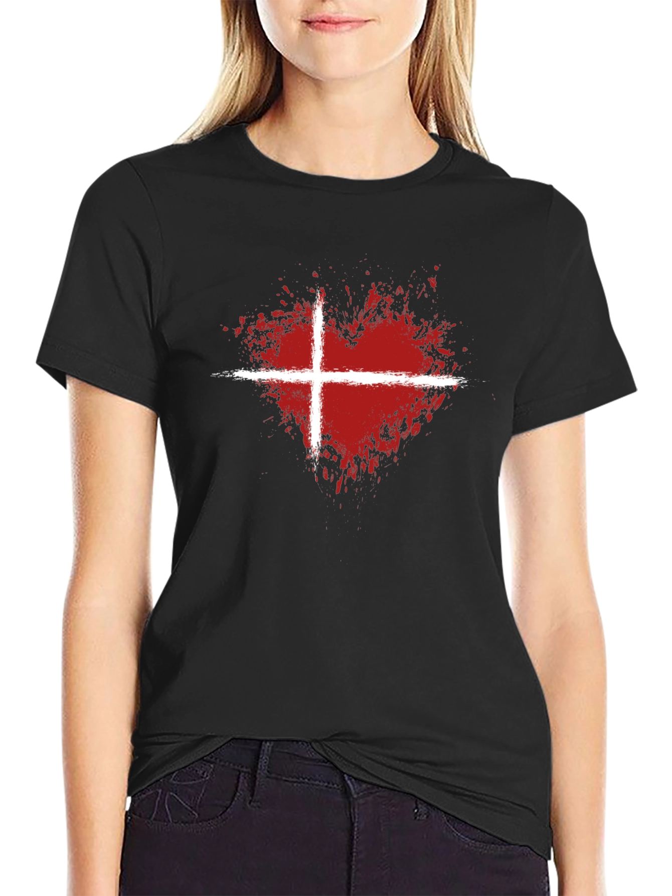 Abstract Heart Denmark Flag Graphic T-Shirt