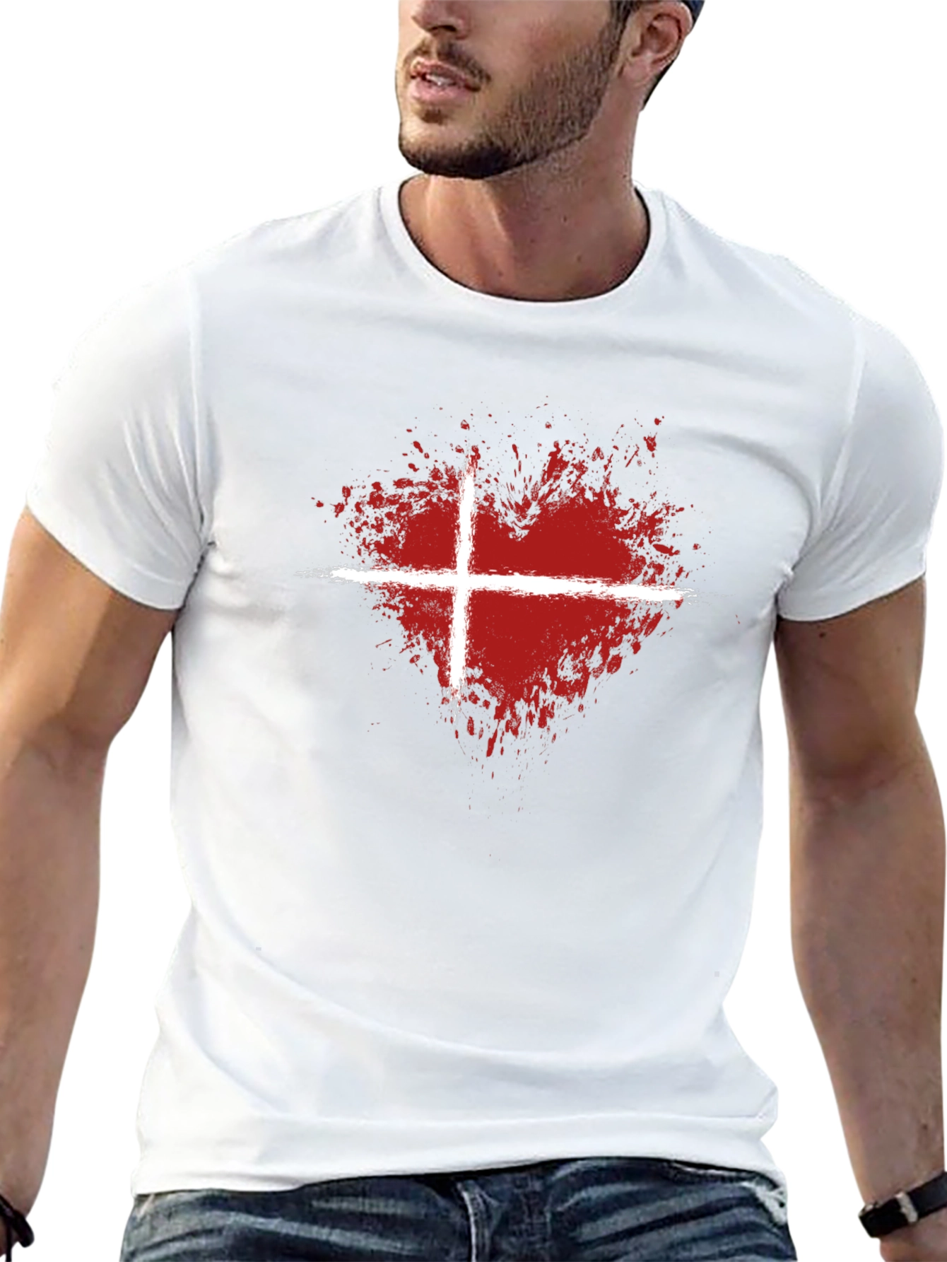 Abstract Heart Denmark Flag Graphic T-Shirt