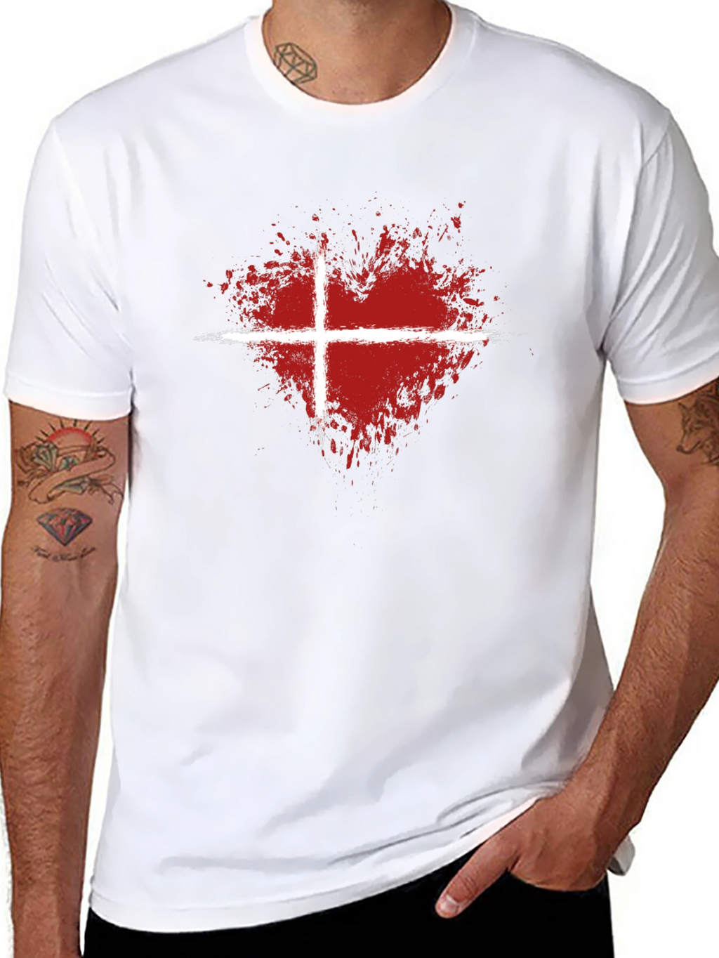 Abstract Heart Denmark Flag Graphic T-Shirt