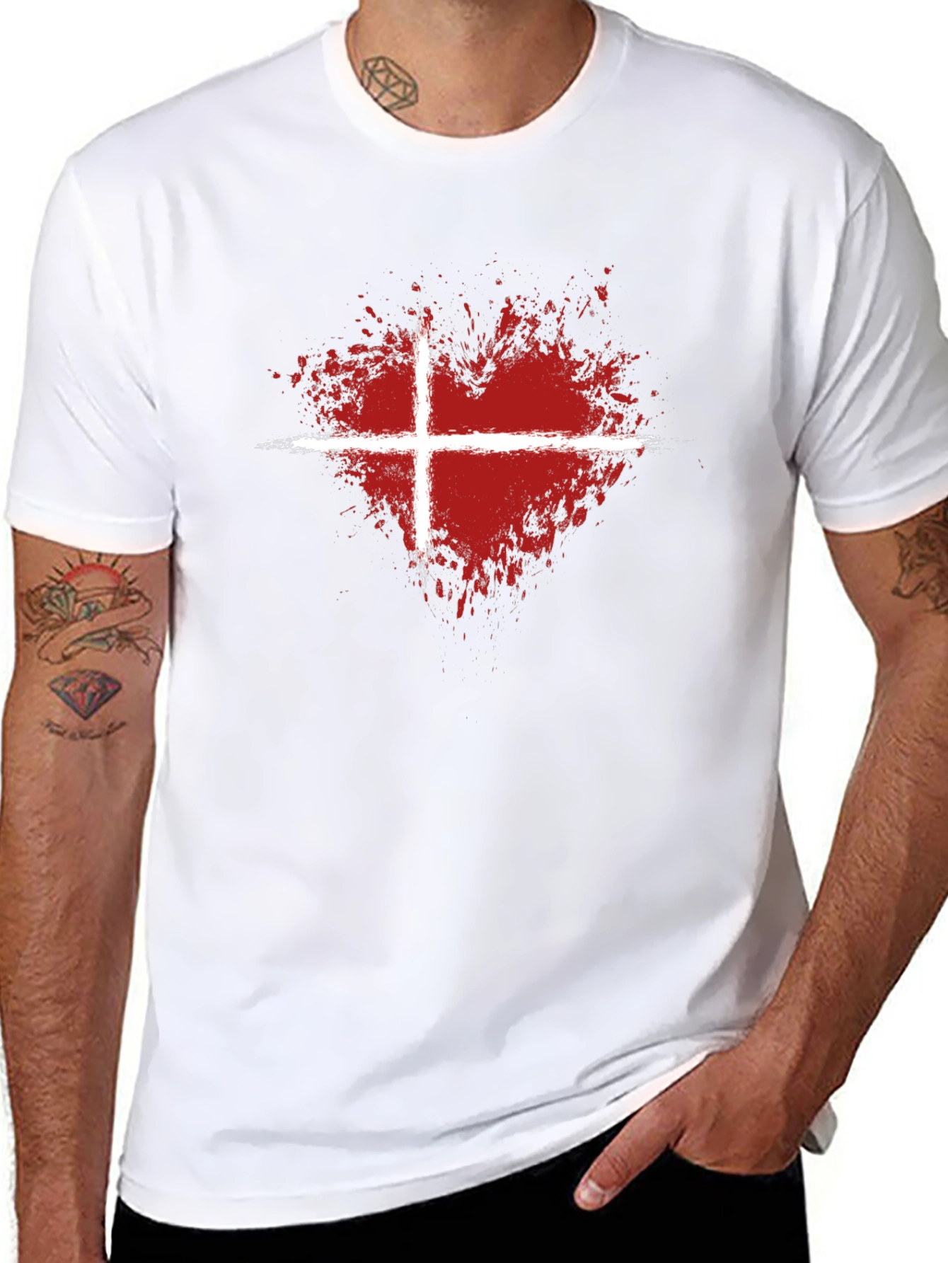 Abstract Heart Denmark Flag Graphic T-Shirt