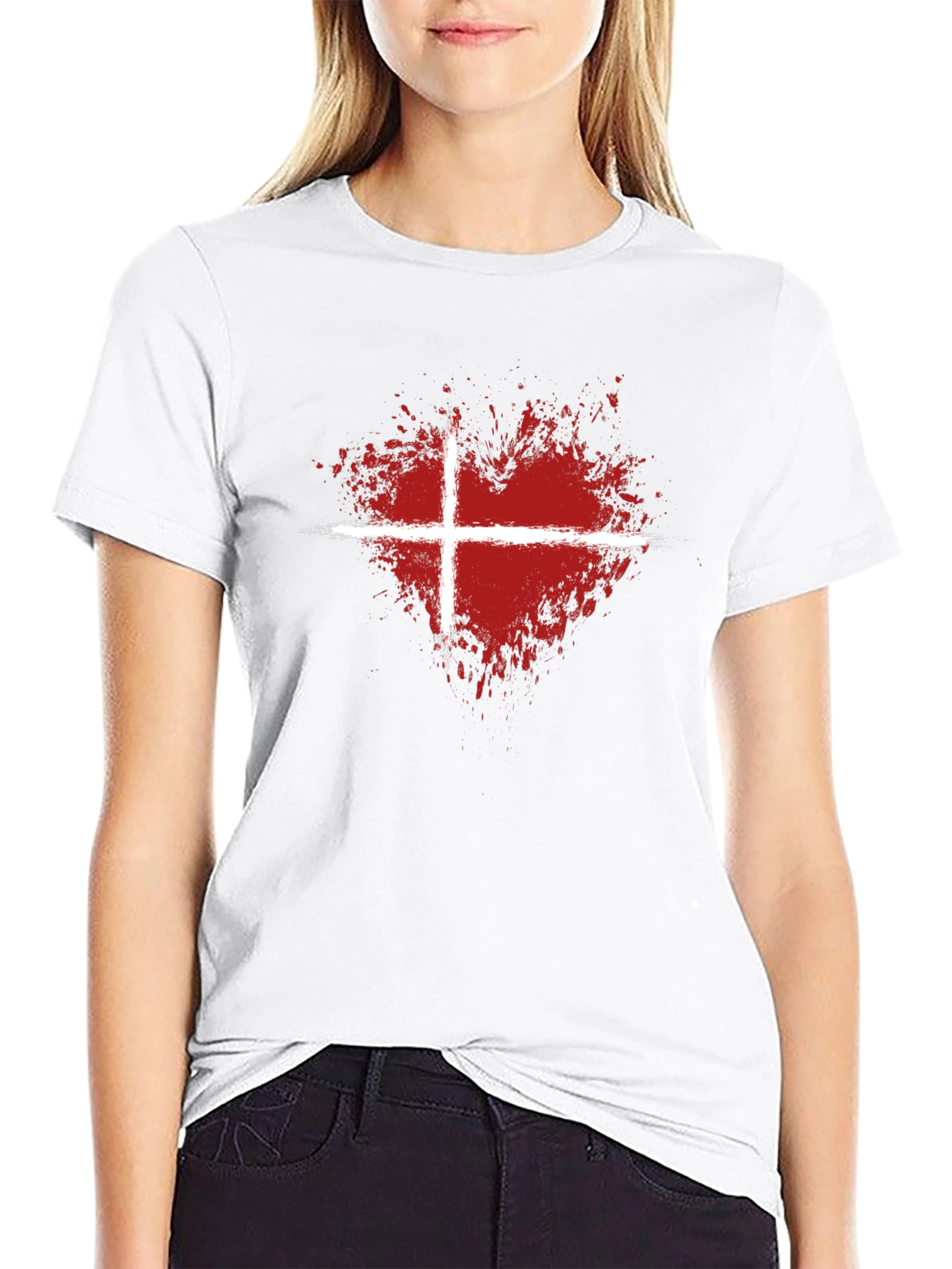 Abstract Heart Denmark Flag Graphic T-Shirt