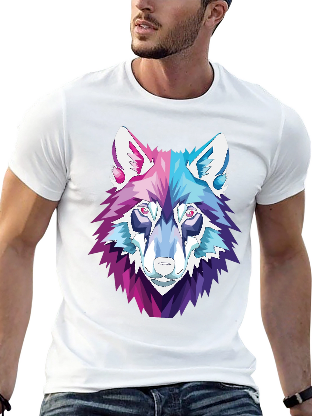 Geometric Wolf Head Graphic T-Shirt