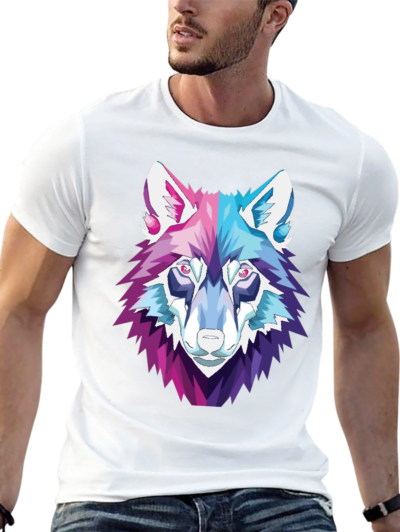 Geometric Wolf Head Graphic T-Shirt
