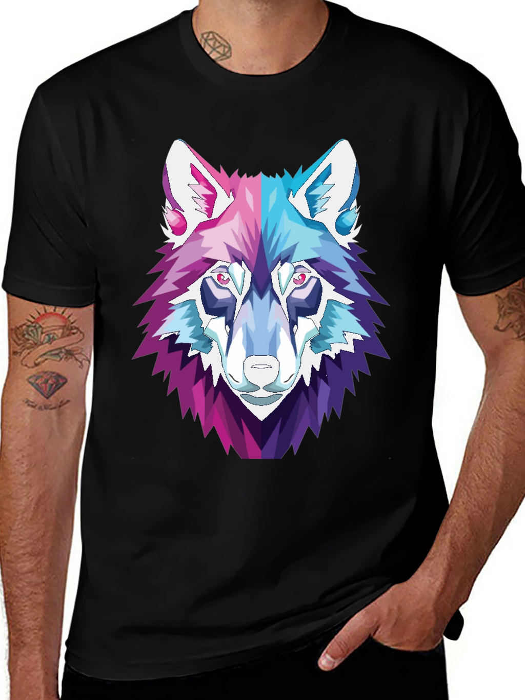 Geometric Wolf Head Graphic T-Shirt