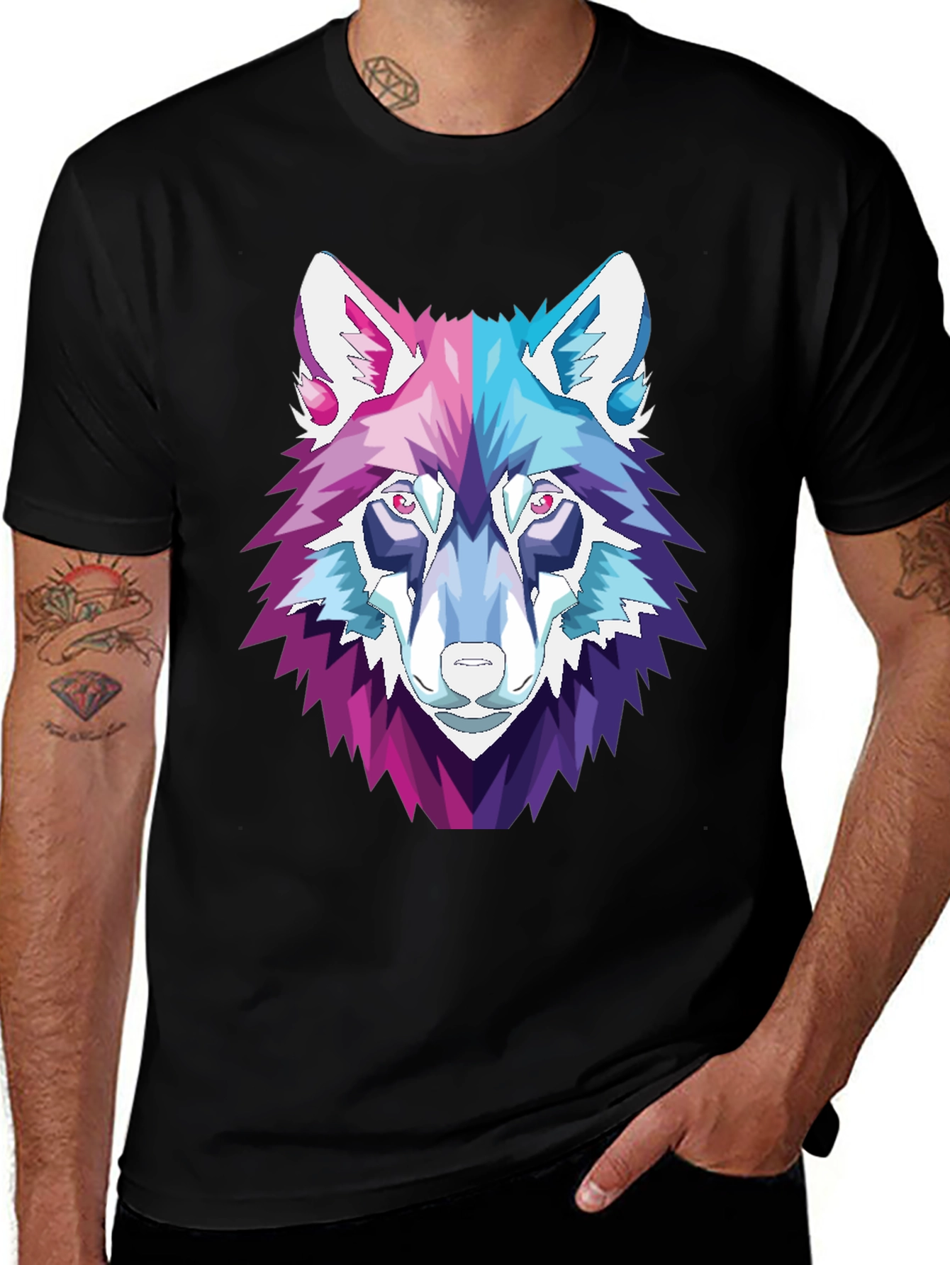 Geometric Wolf Head Graphic T-Shirt