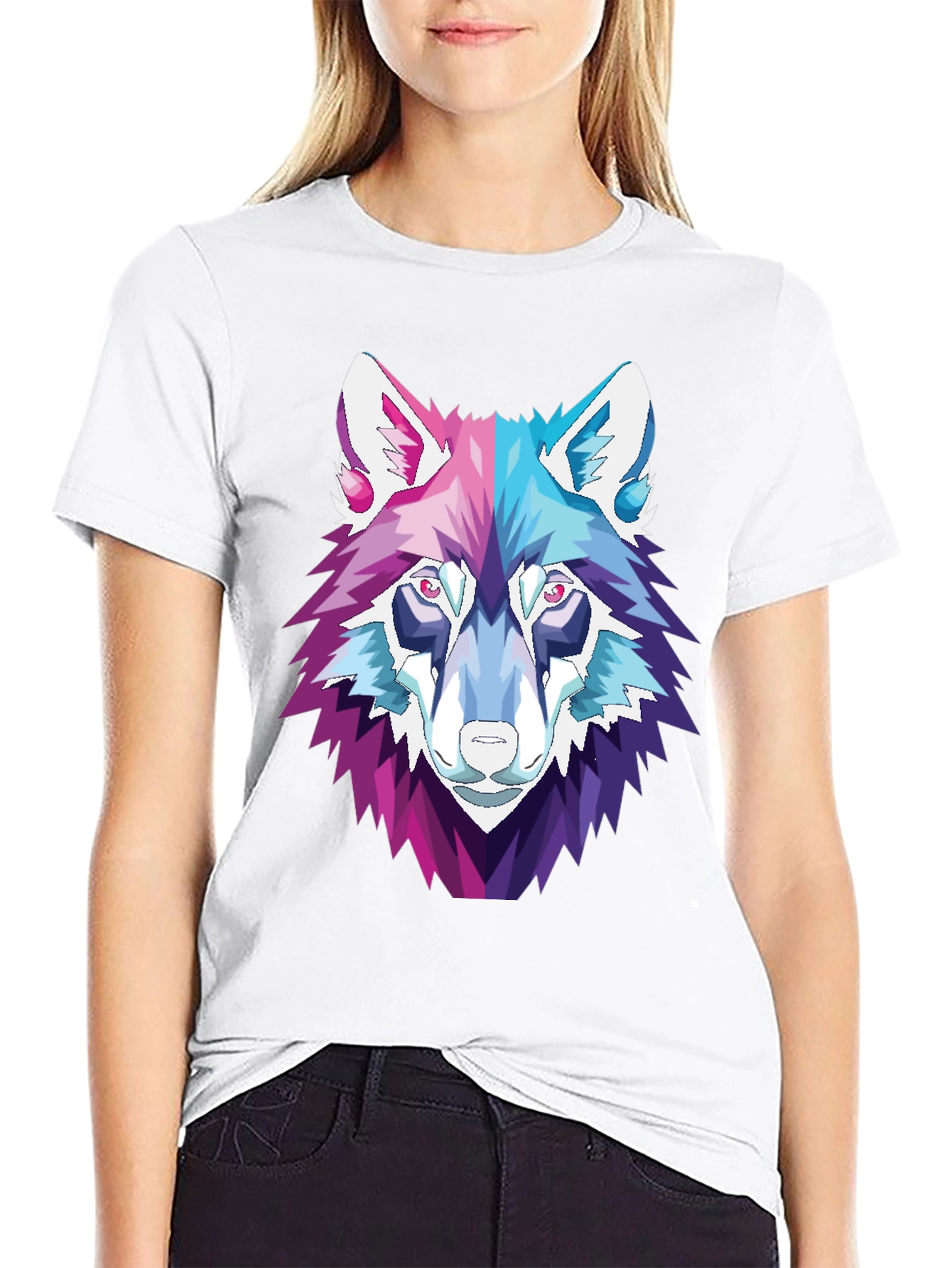 Geometric Wolf Head Graphic T-Shirt