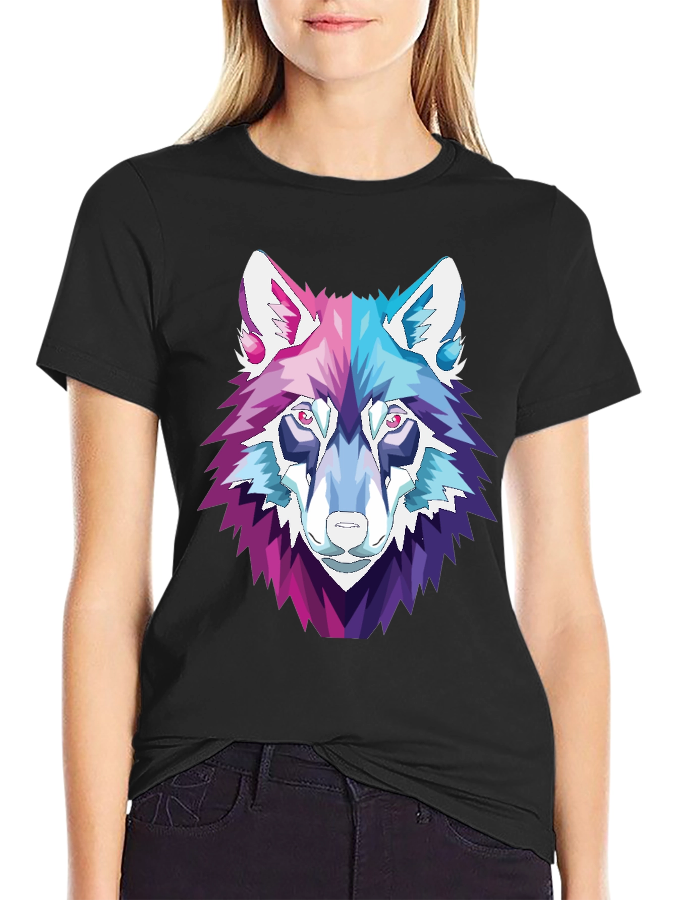 Geometric Wolf Head Graphic T-Shirt