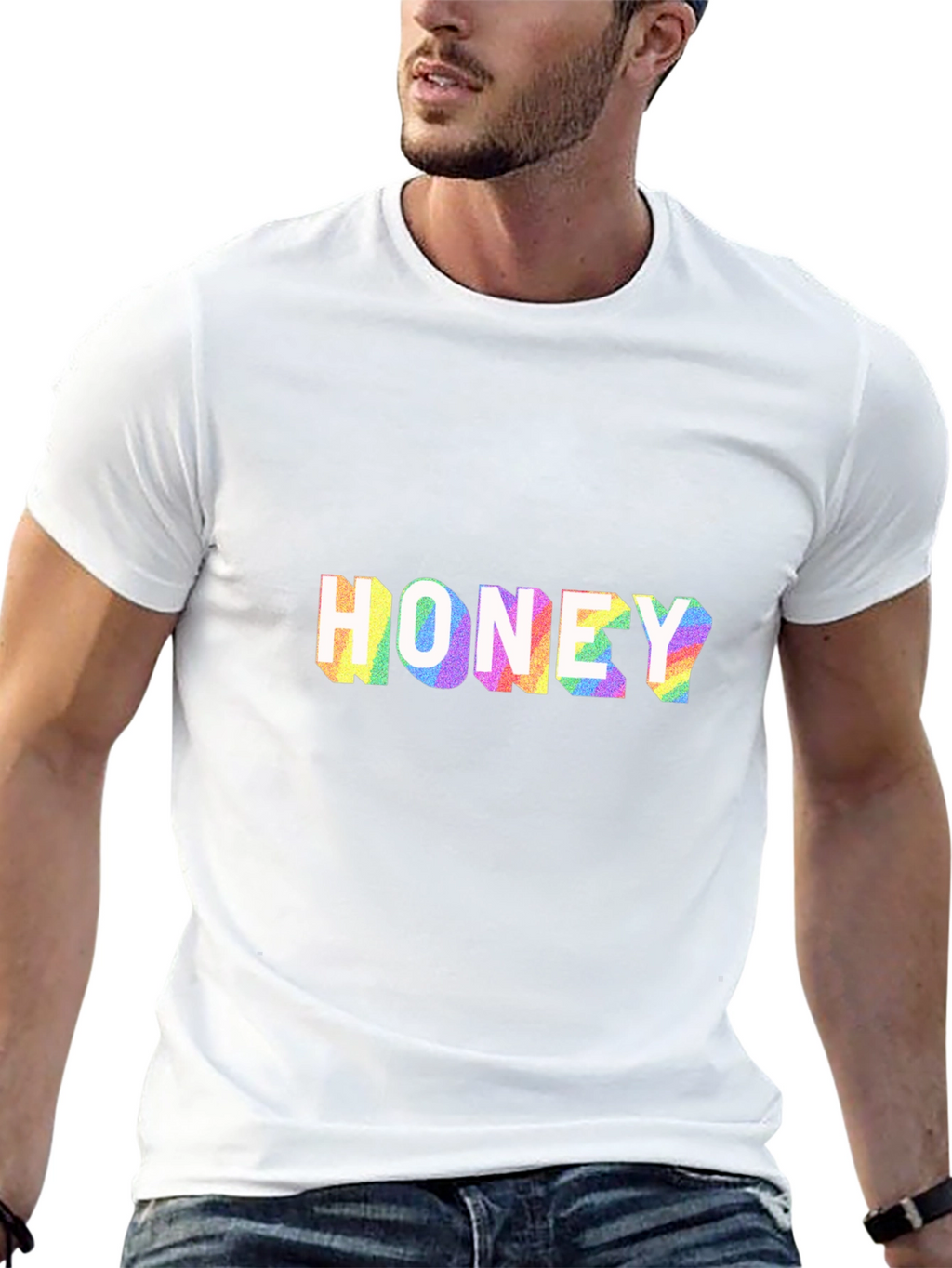 Honey Rainbow Print Black T-Shirt