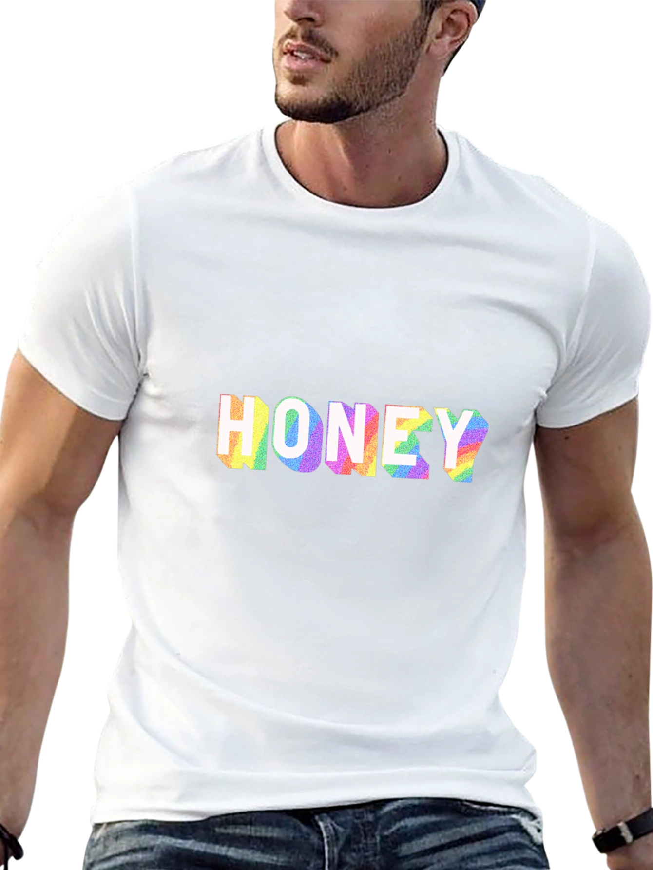 Honey Rainbow Print Black T-Shirt