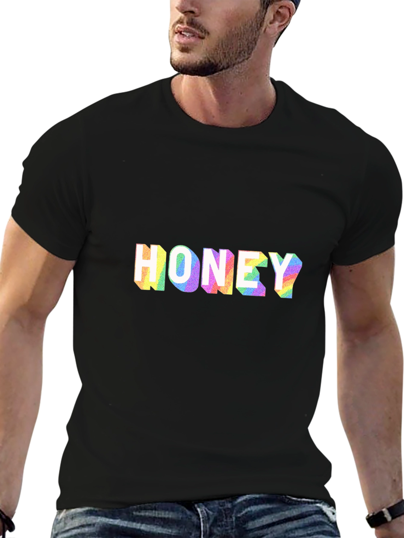 Honey Rainbow Print Black T-Shirt