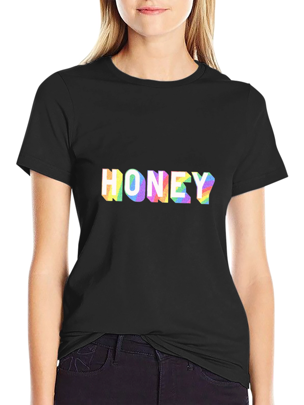 Honey Rainbow Print Black T-Shirt