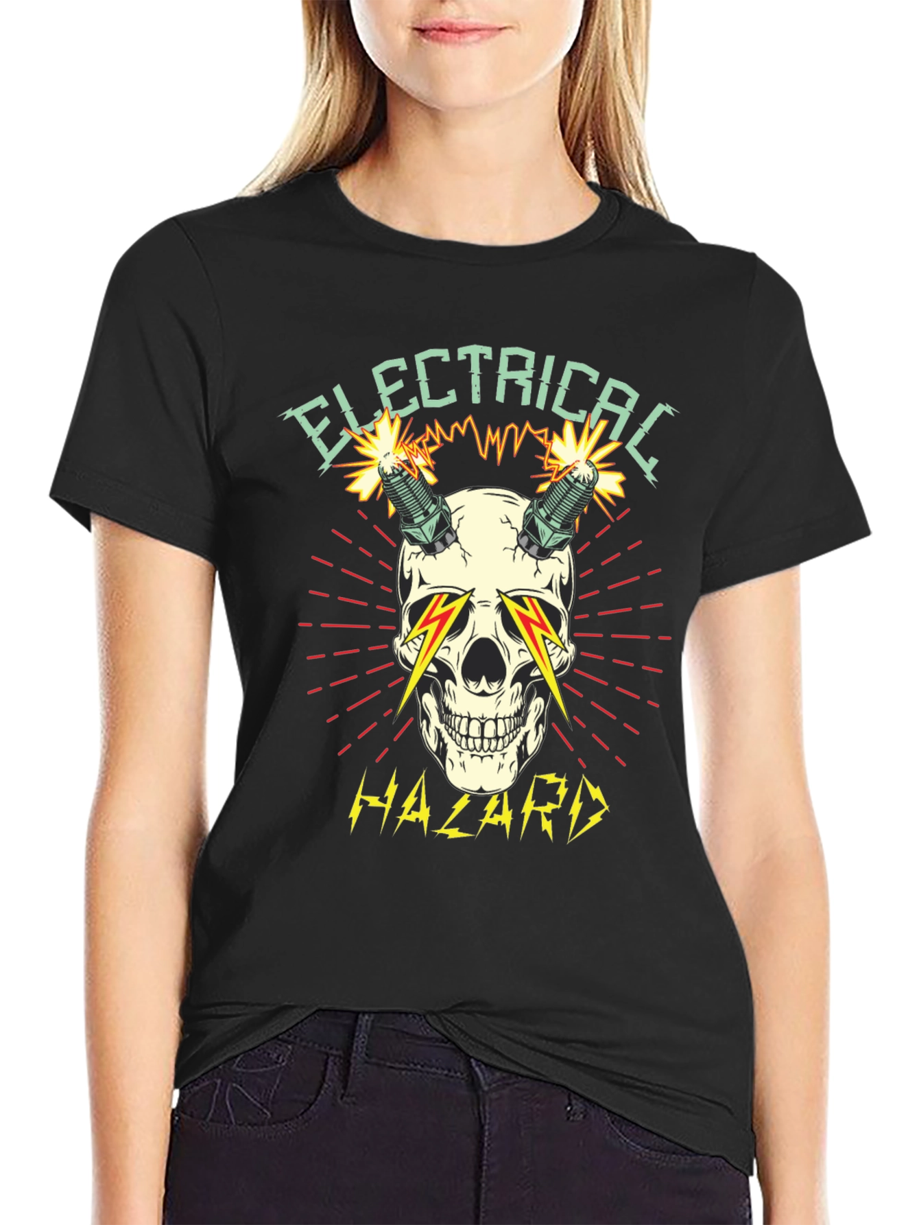 Electrical Hazard Skull Graphic T-Shirt
