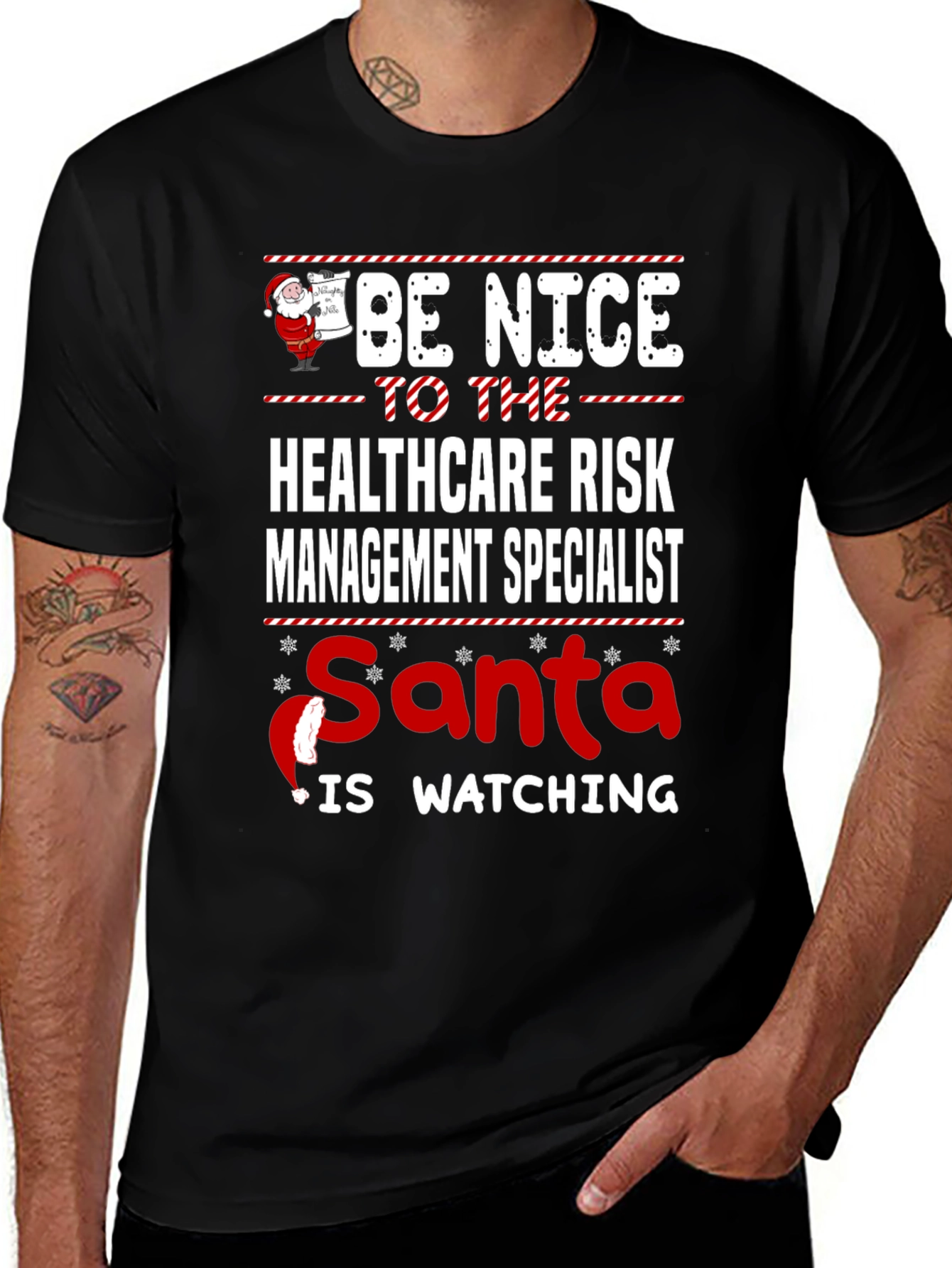 Healthcare Risk Management Specialist Santa Watching T-Shirt