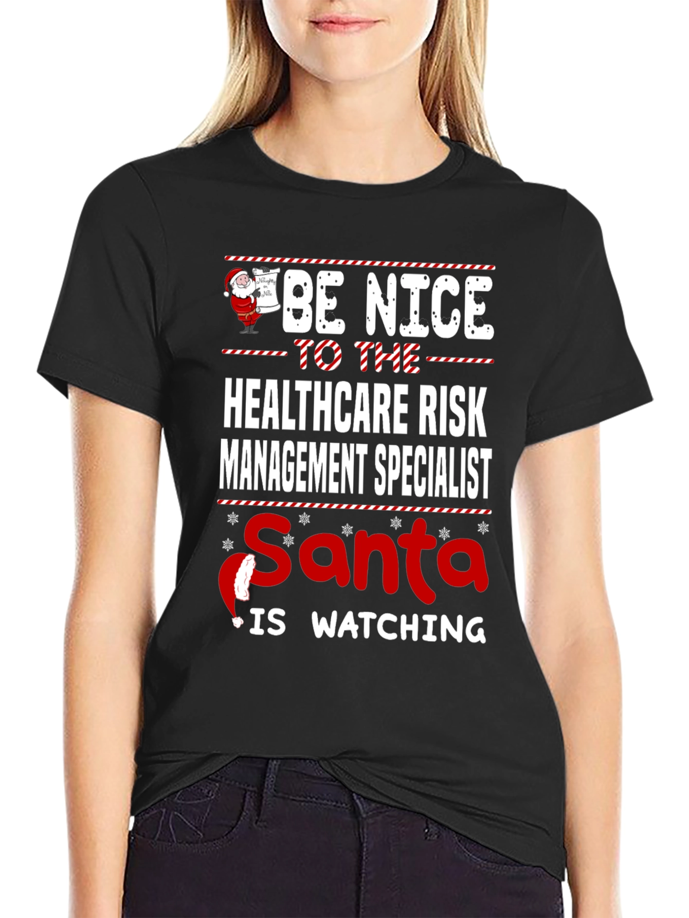 Healthcare Risk Management Specialist Santa Watching T-Shirt