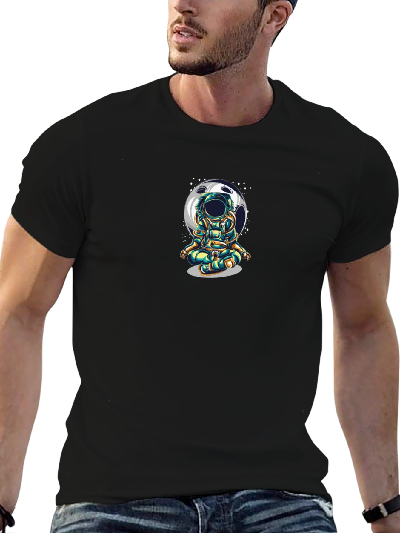 Astronaut Meditating Moon T-Shirt - Black