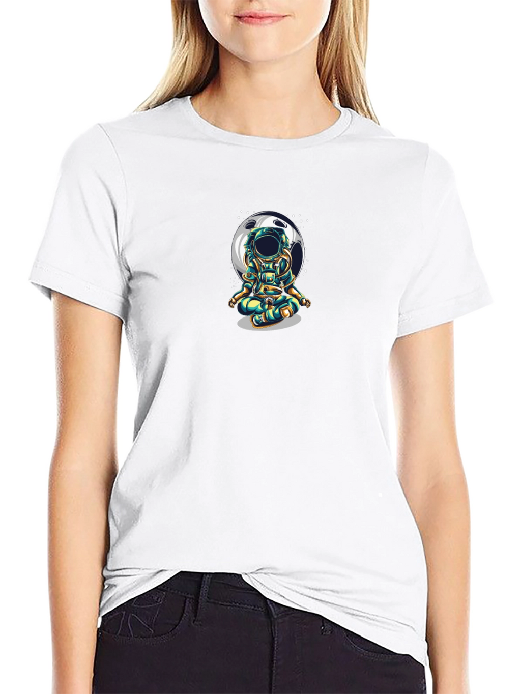 Astronaut Meditating Moon T-Shirt - Black