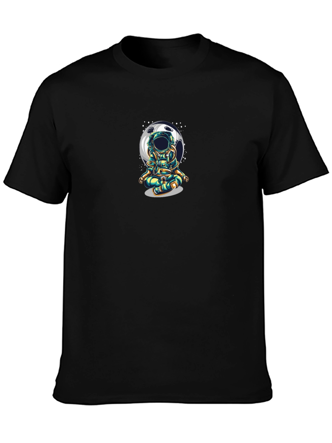 Astronaut Meditating Moon T-Shirt - Black