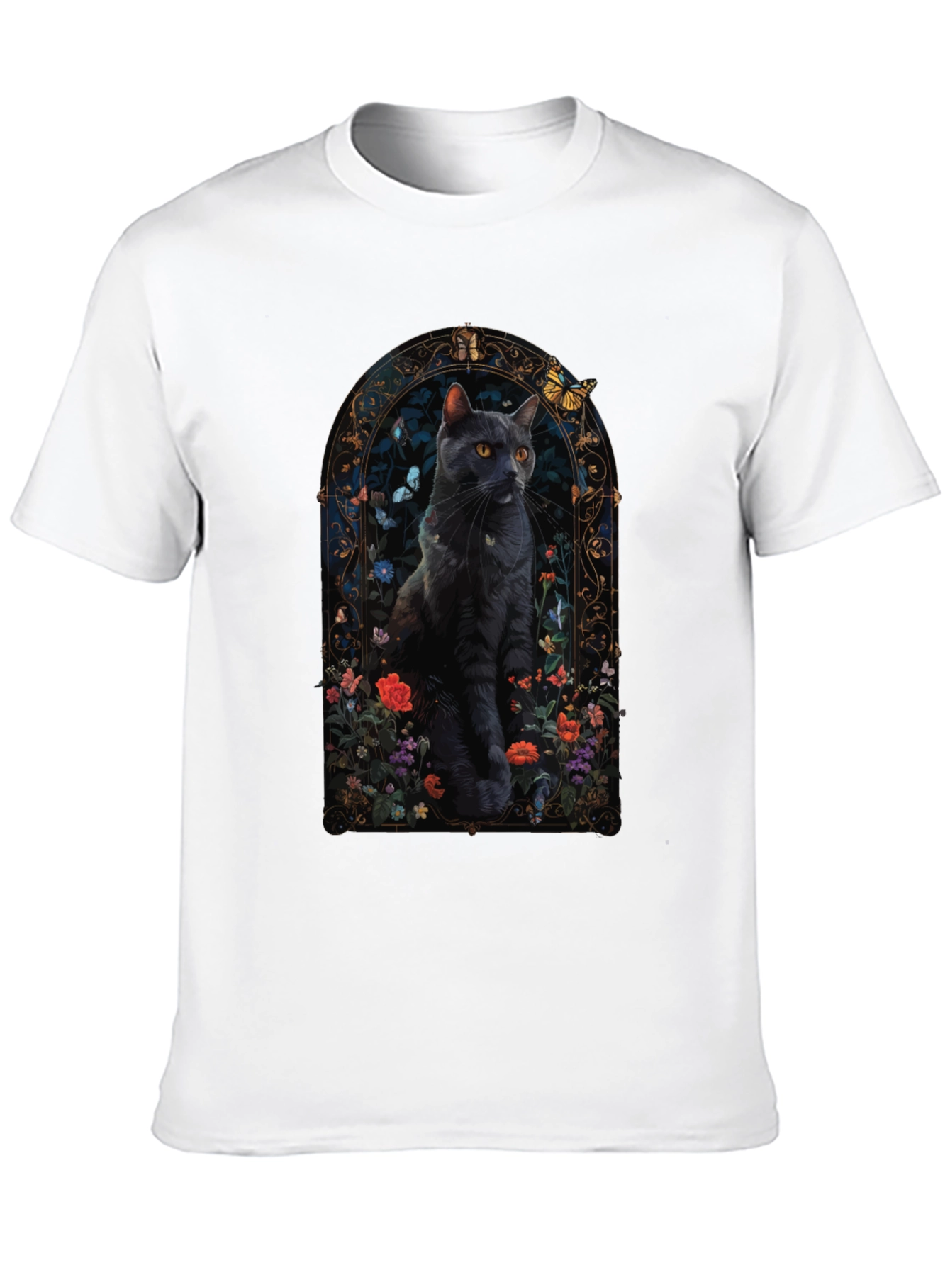 Black Cat Floral Window T-Shirt