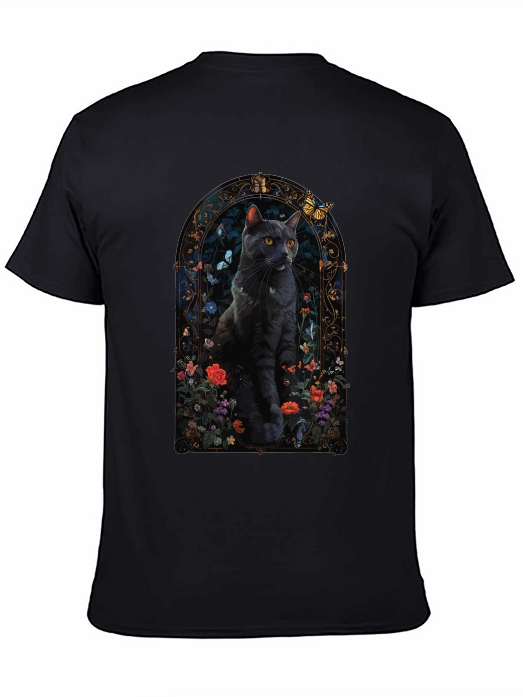 Black Cat Floral Window T-Shirt