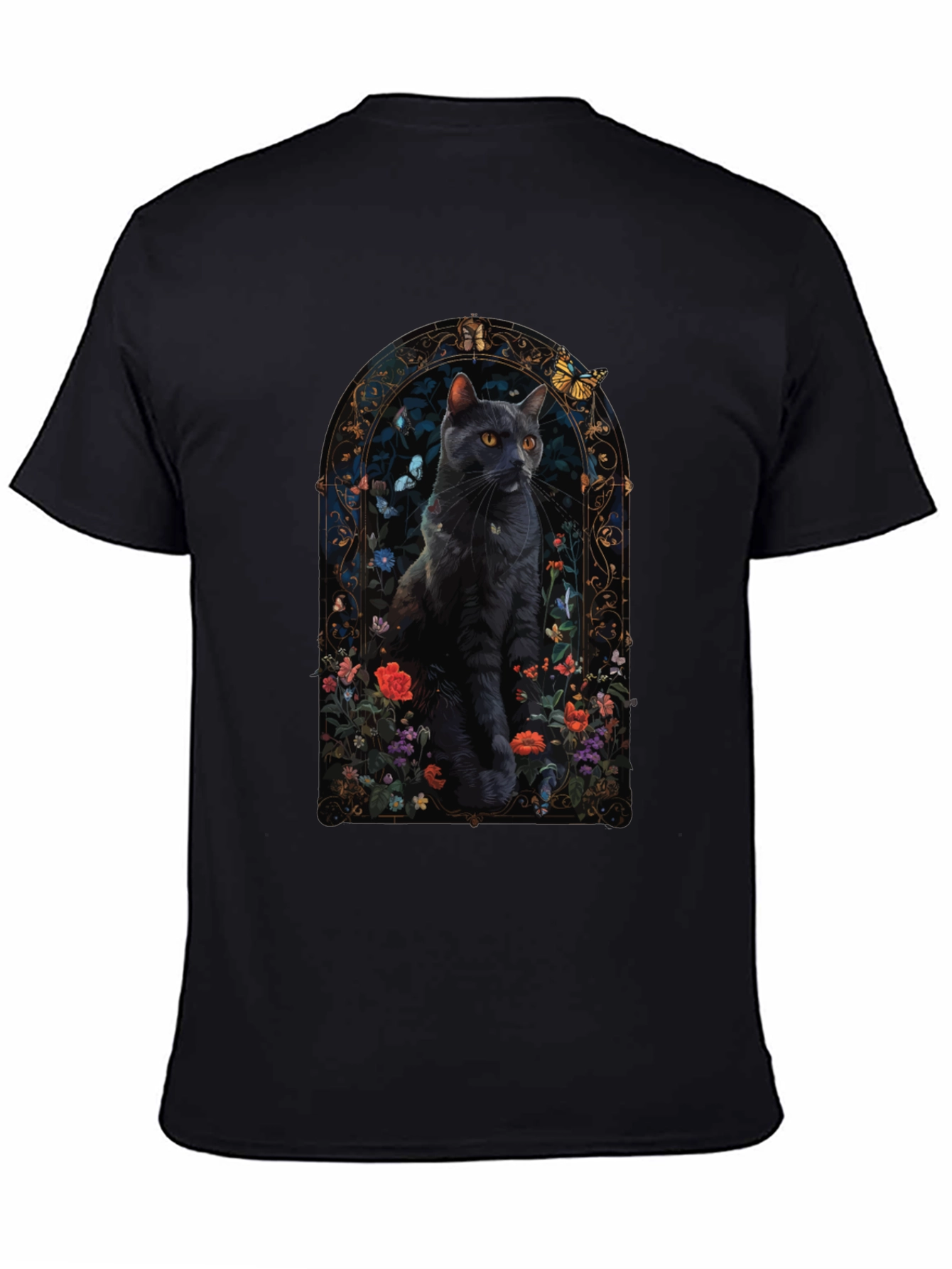 Black Cat Floral Window T-Shirt