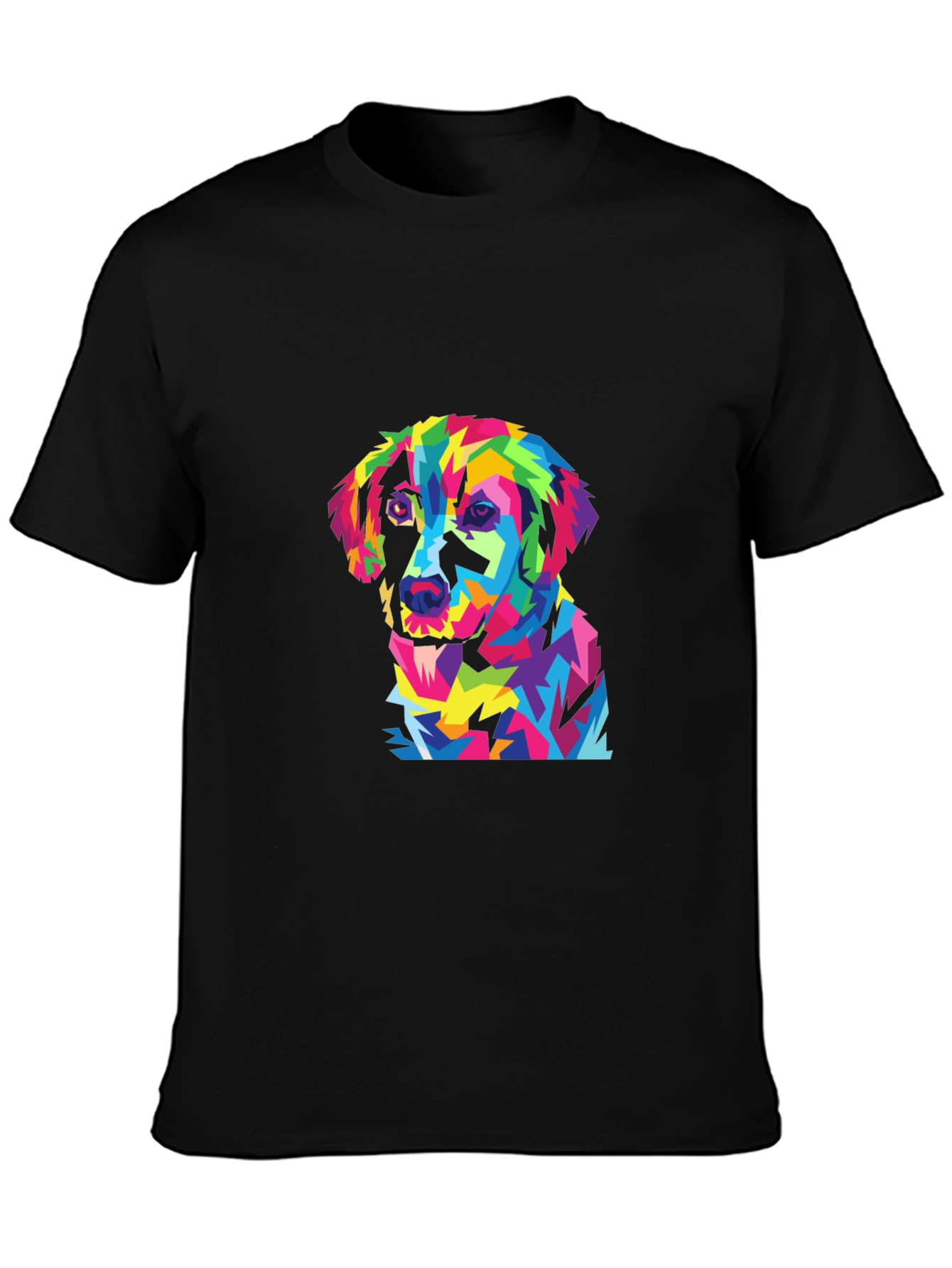 Colorful Dog Graphic Black T-Shirt