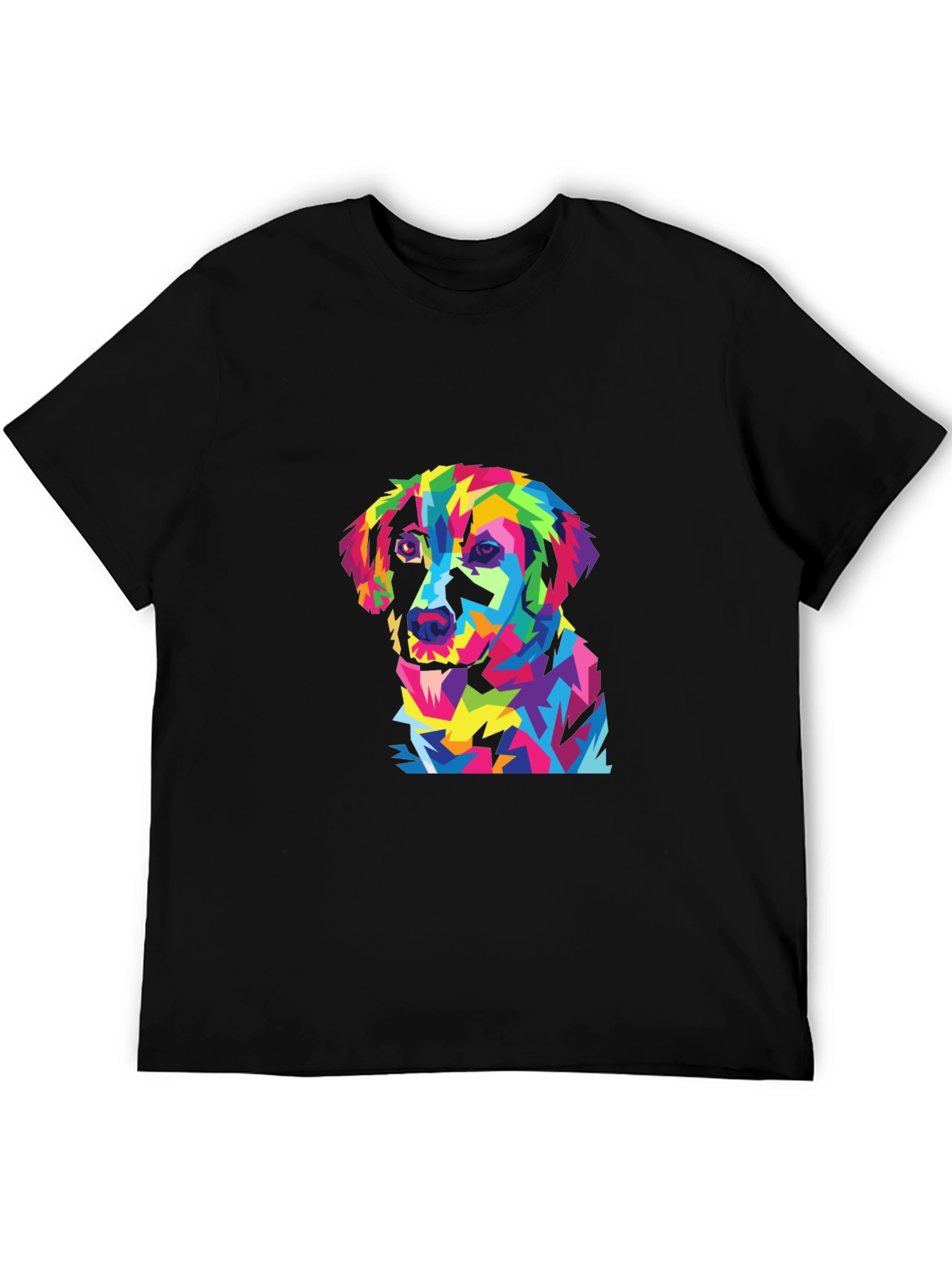 Colorful Dog Graphic Black T-Shirt