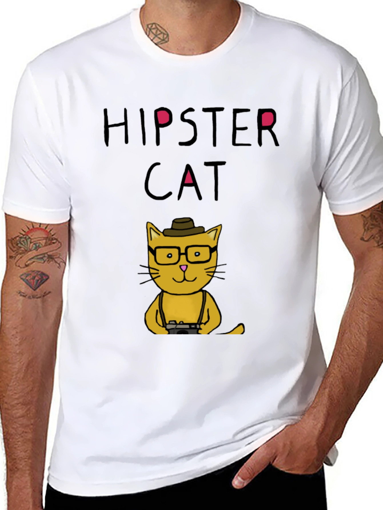 Hipster Cat Graphic T-Shirt