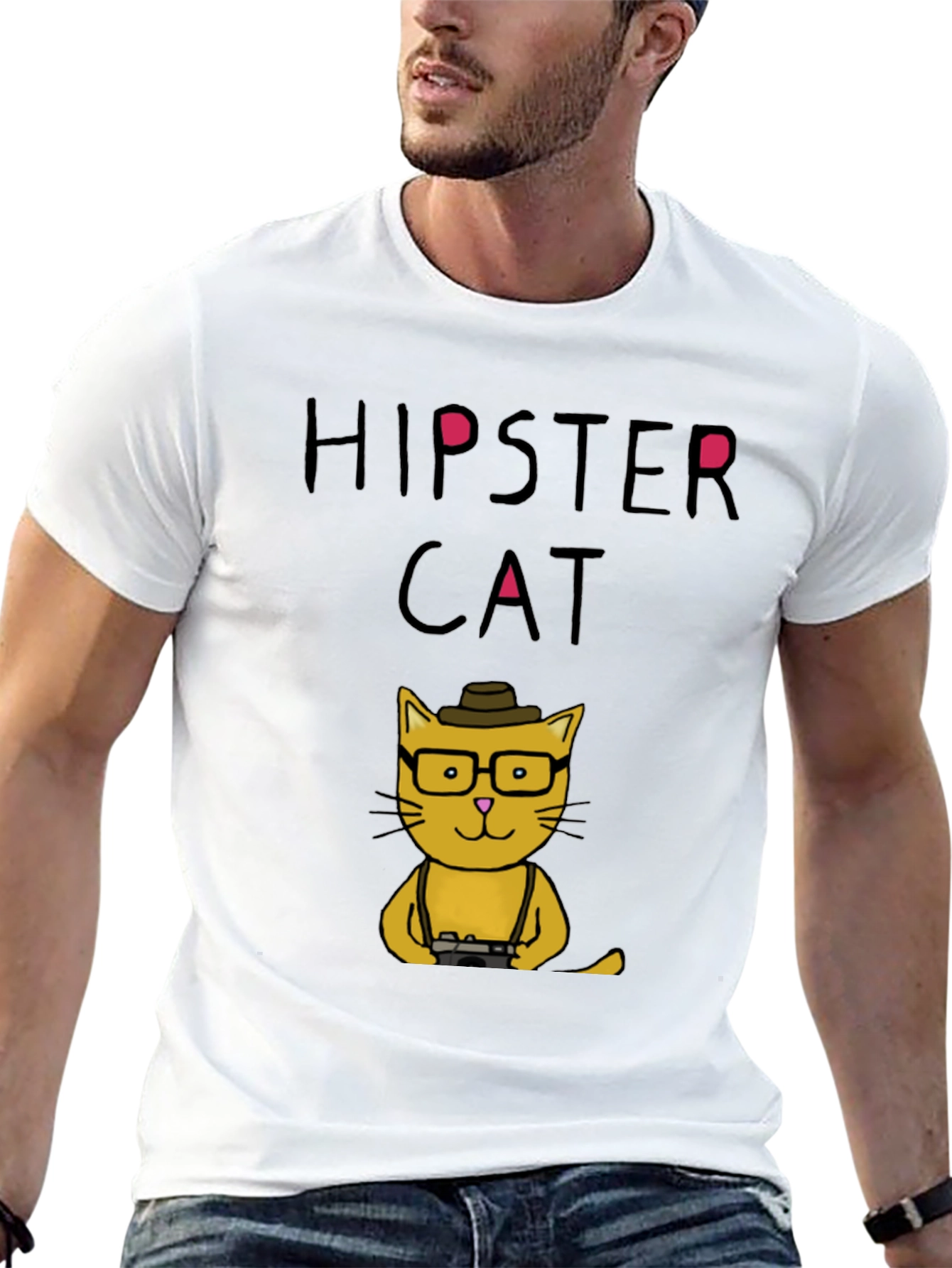 Hipster Cat Graphic T-Shirt