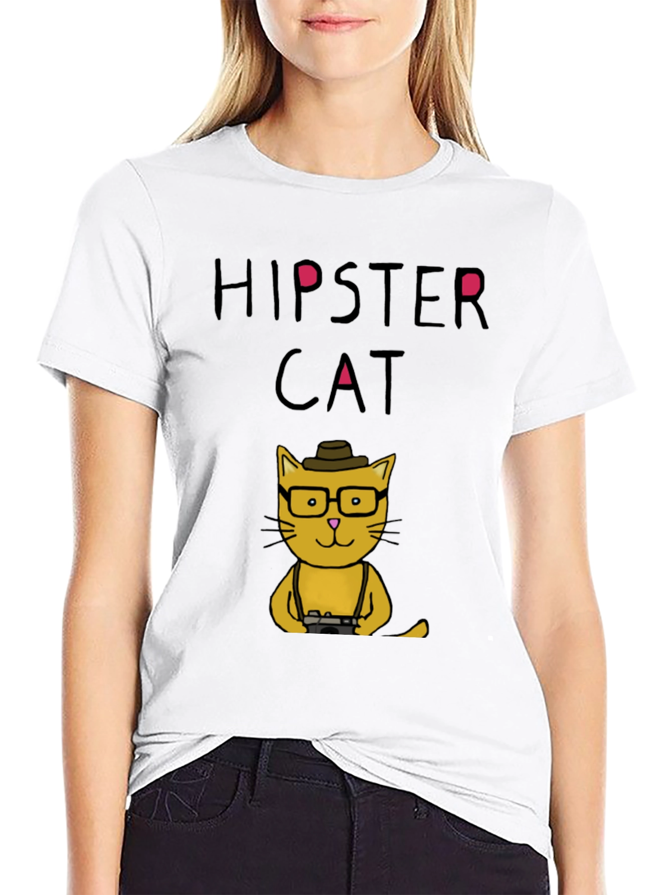 Hipster Cat Graphic T-Shirt