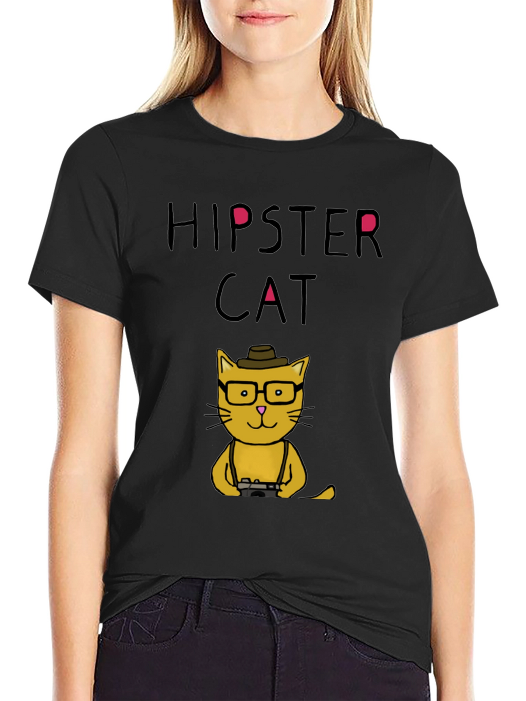 Hipster Cat Graphic T-Shirt