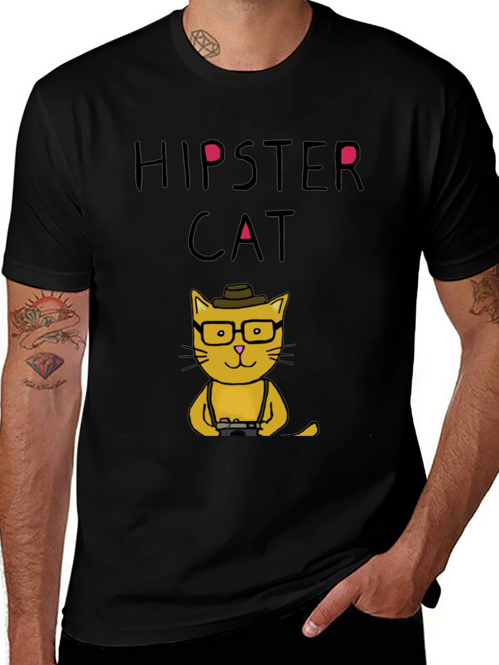 Hipster Cat Graphic T-Shirt