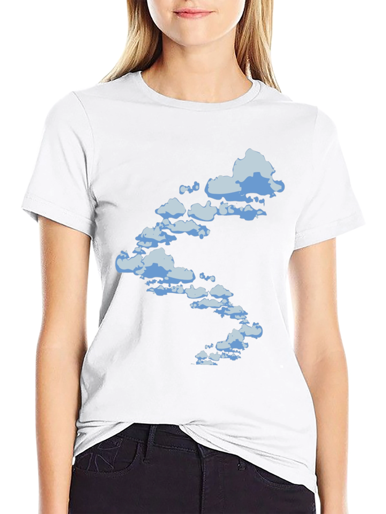 Cloud Print Black Cotton T-Shirt