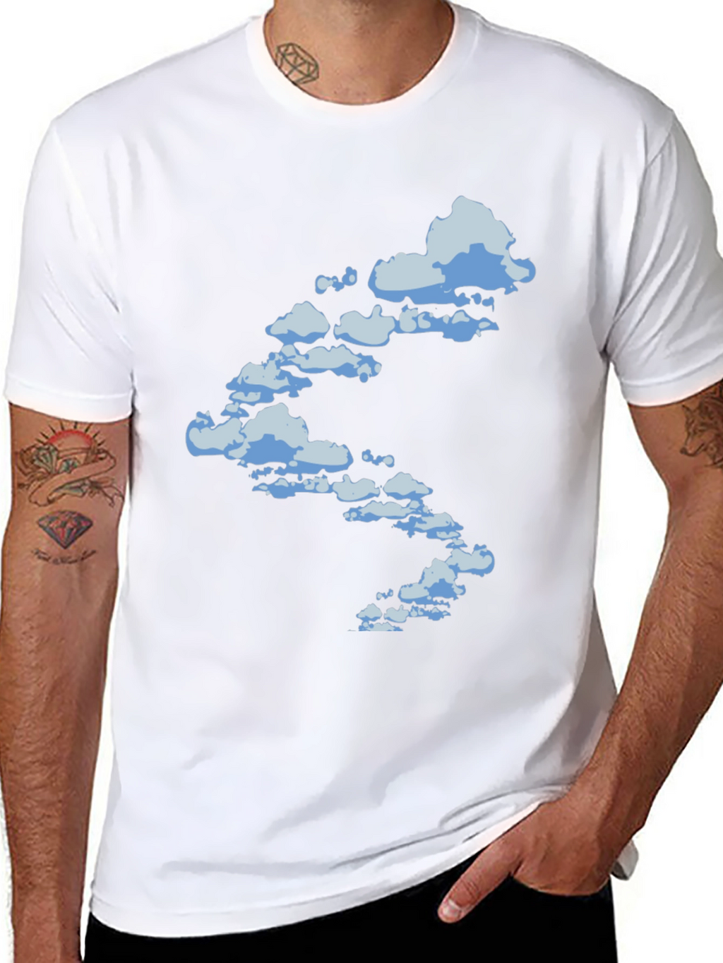 Cloud Print Black Cotton T-Shirt