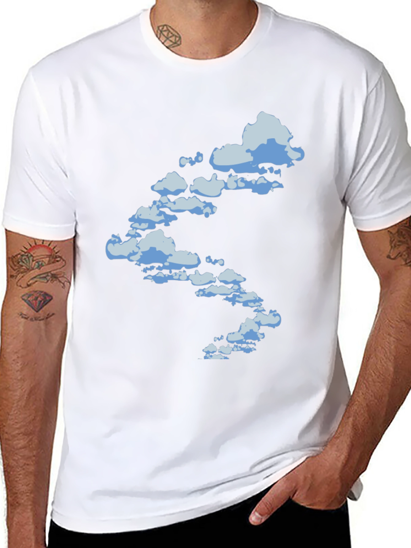 Cloud Print Black Cotton T-Shirt