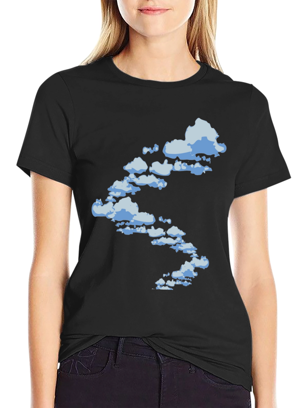 Cloud Print Black Cotton T-Shirt